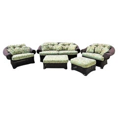 5 Piece Set Lloyd Flanders Loom Wicker Sofa Chairs Ottomans