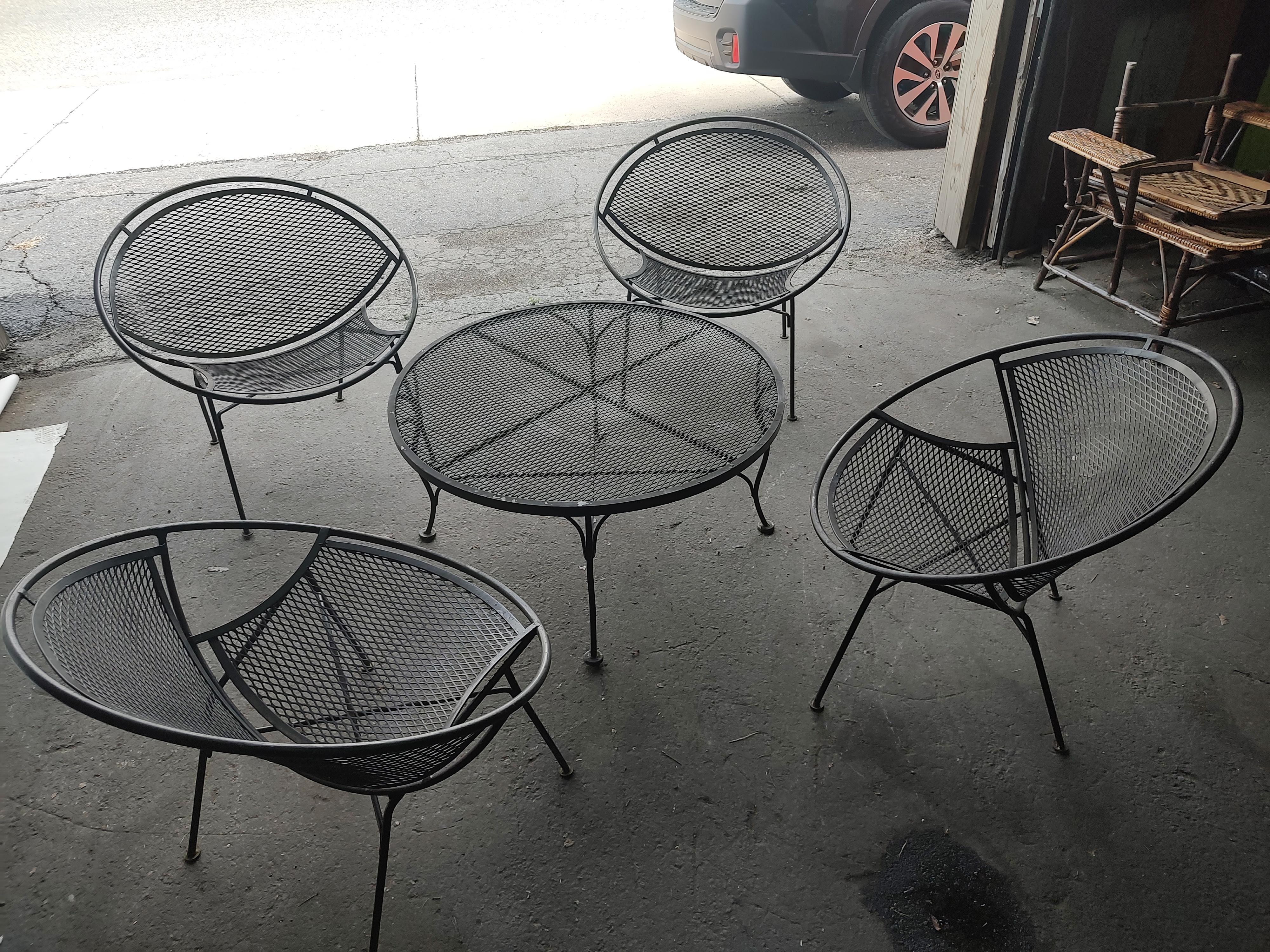 5 Piece Set Salterini by Maurizio Tempestini 4 Radar Lounge Chairs & Table 1