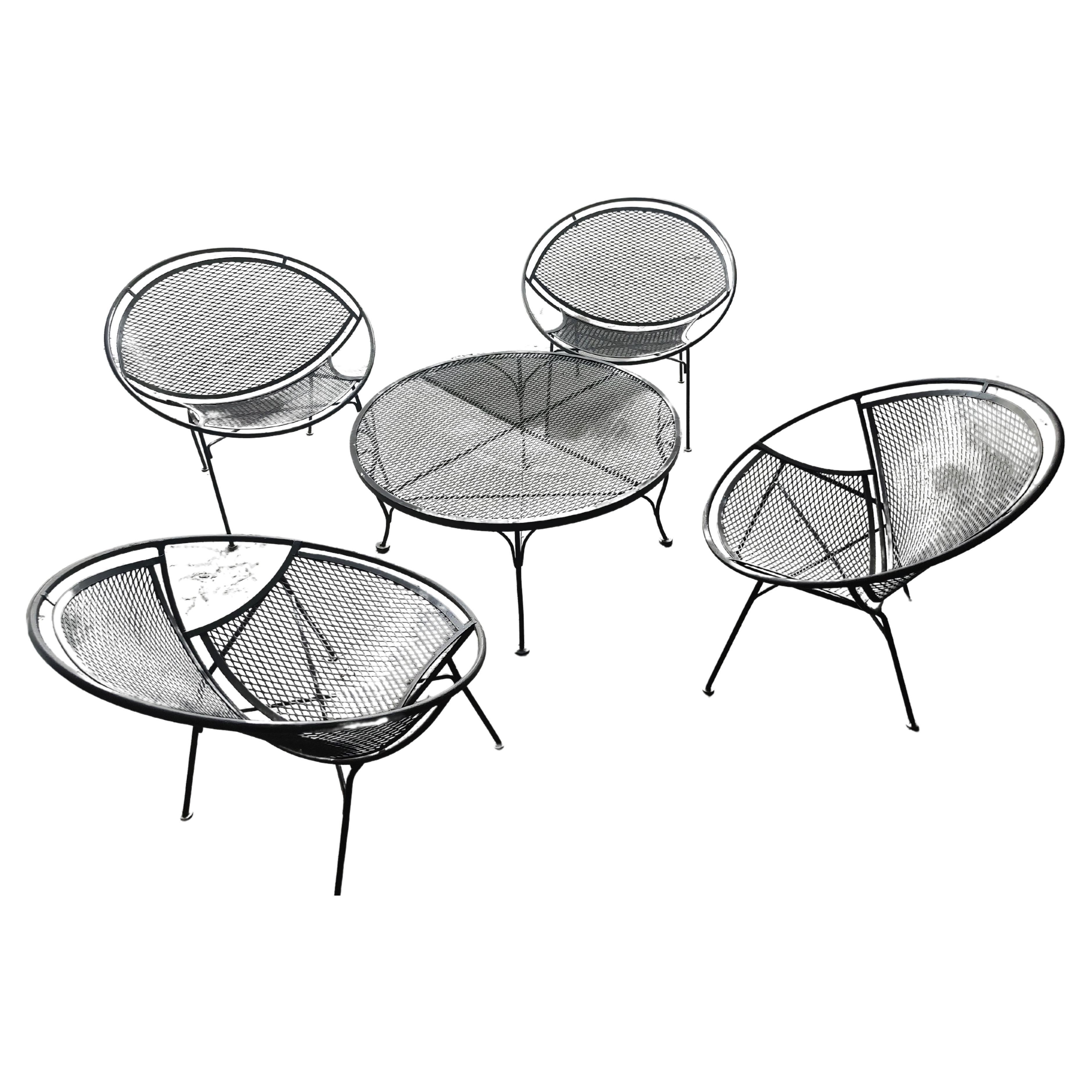 5 Piece Set Salterini by Maurizio Tempestini 4 Radar Lounge Chairs & Table