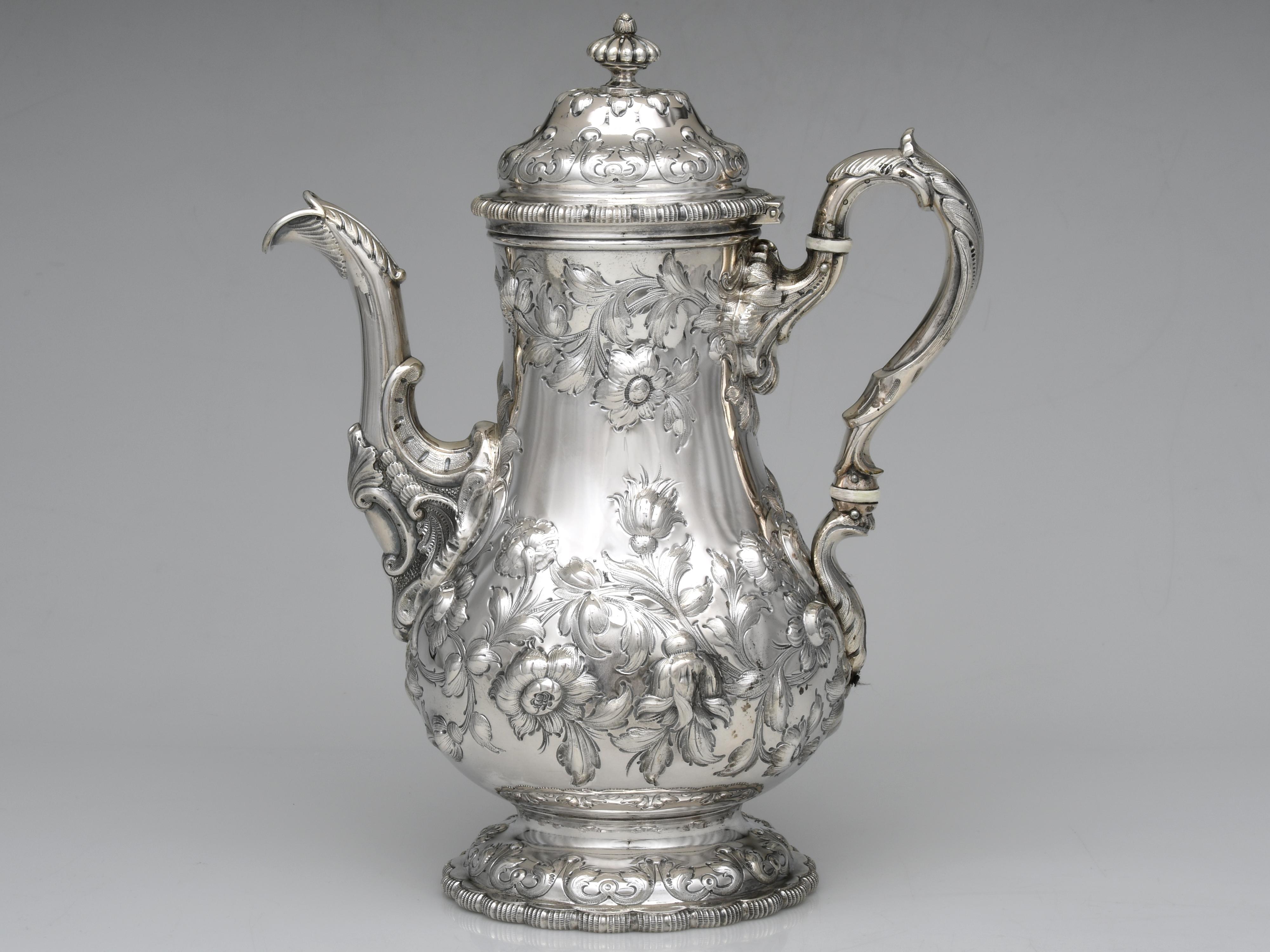 Rococo Revival 5 Piece Tea Set 1922 Coin Silver by Tiffany & Co. For Sale