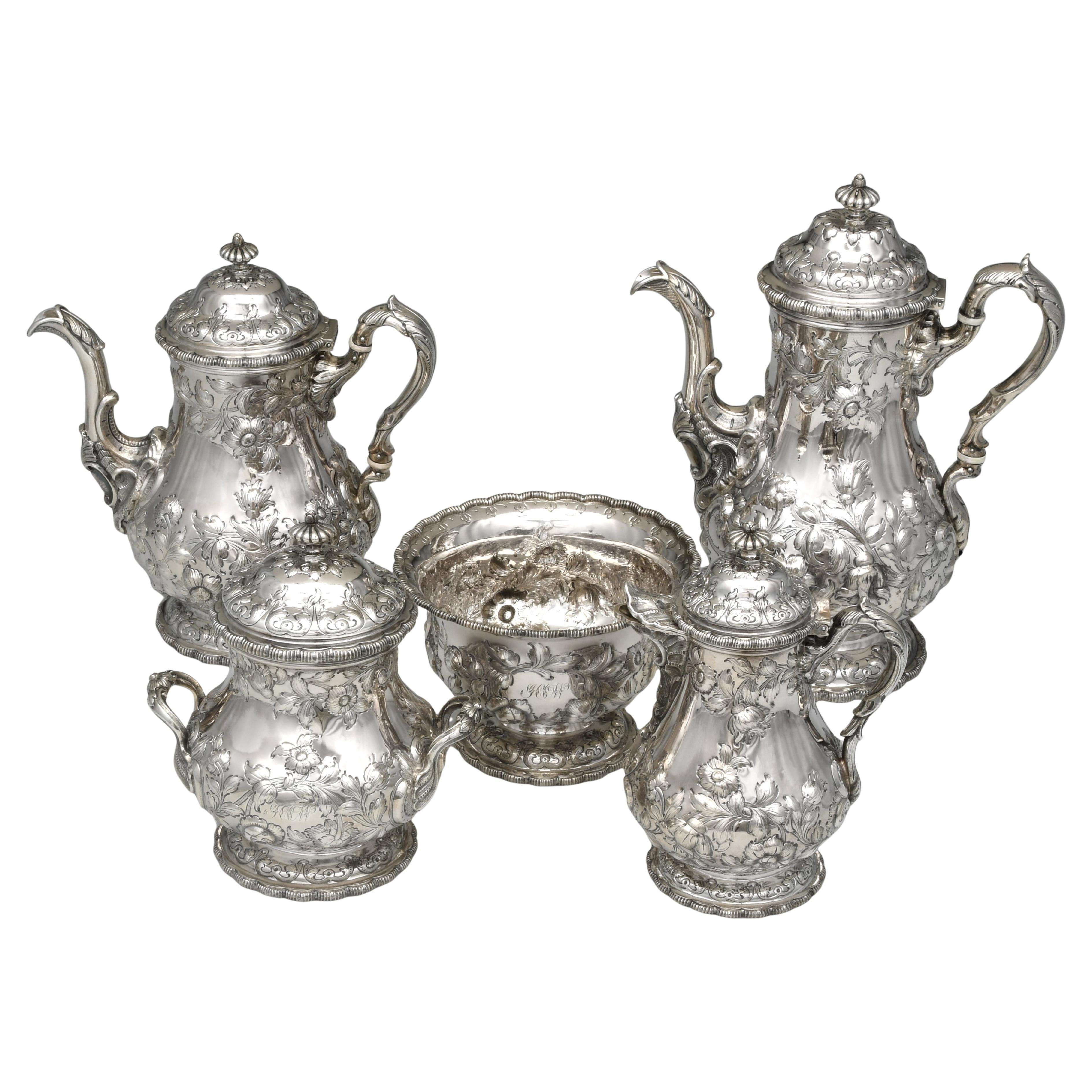 5 Piece Tea Set 1922 Coin Silver by Tiffany & Co. For Sale