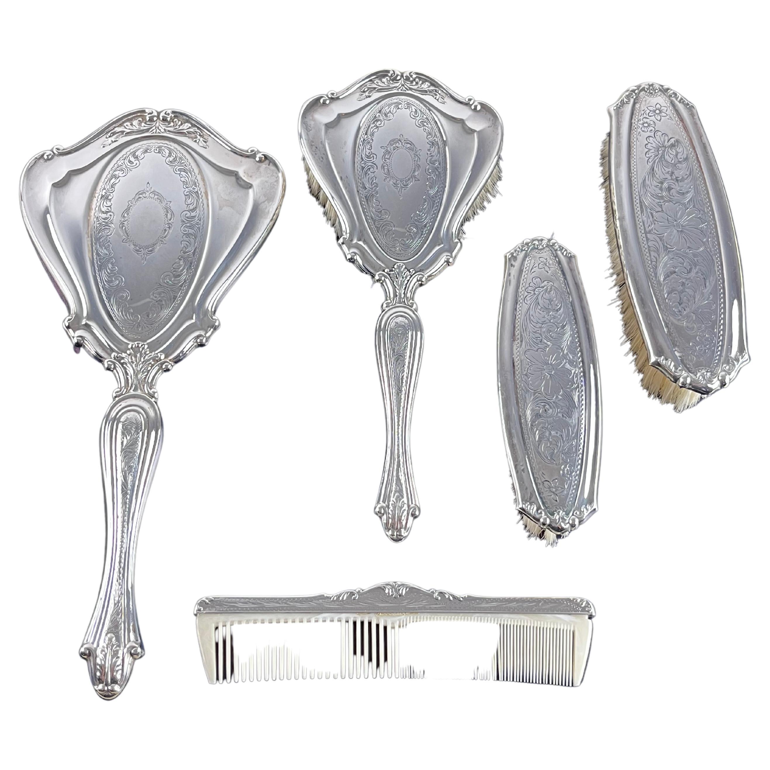 5-Piece Toilet Set in 800 Silver, Italy, 1960s, never used For Sale