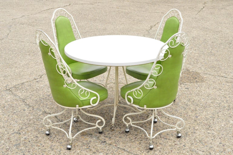 5-Piece Vintage Green Vinyl Wrought Iron Mid-Century Modern ...