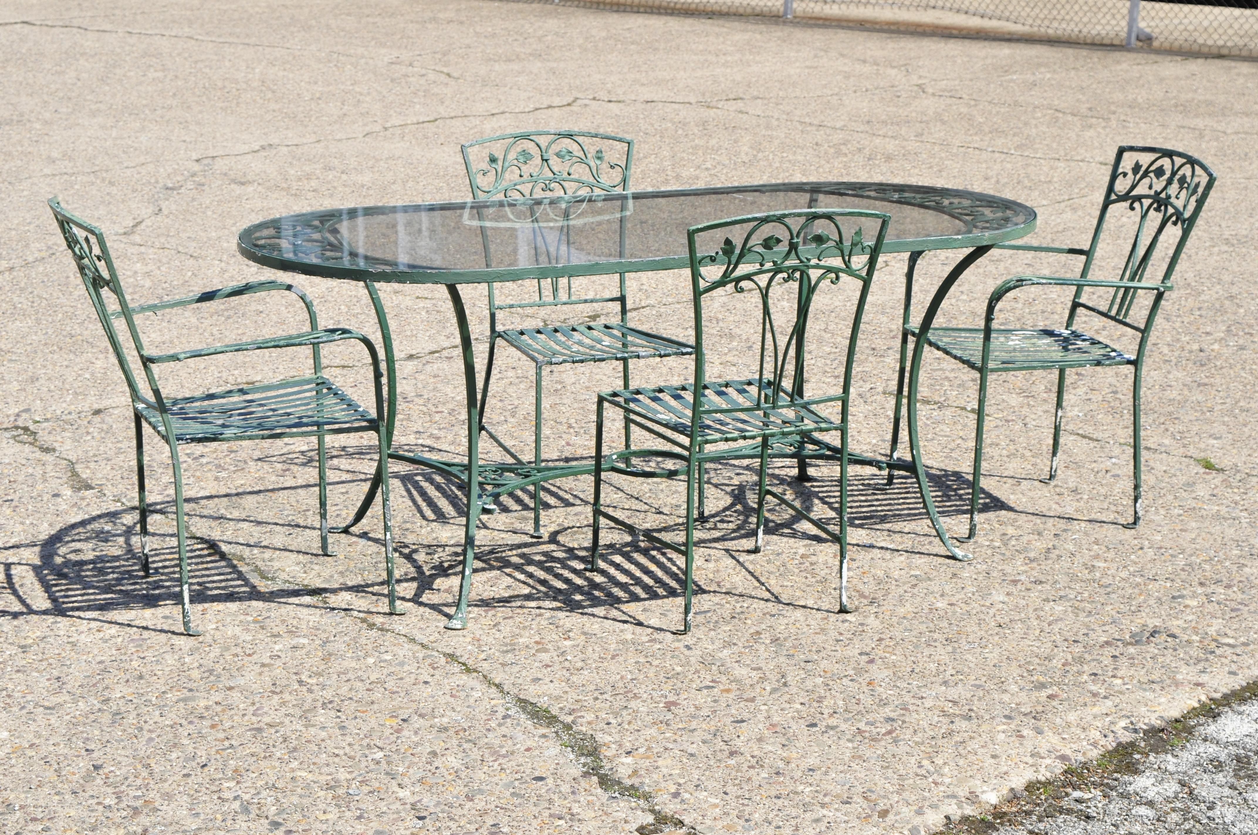 5-Piece Vintage Salterini Leaf & Vine Patio Garden Dining Set Oval Table 2