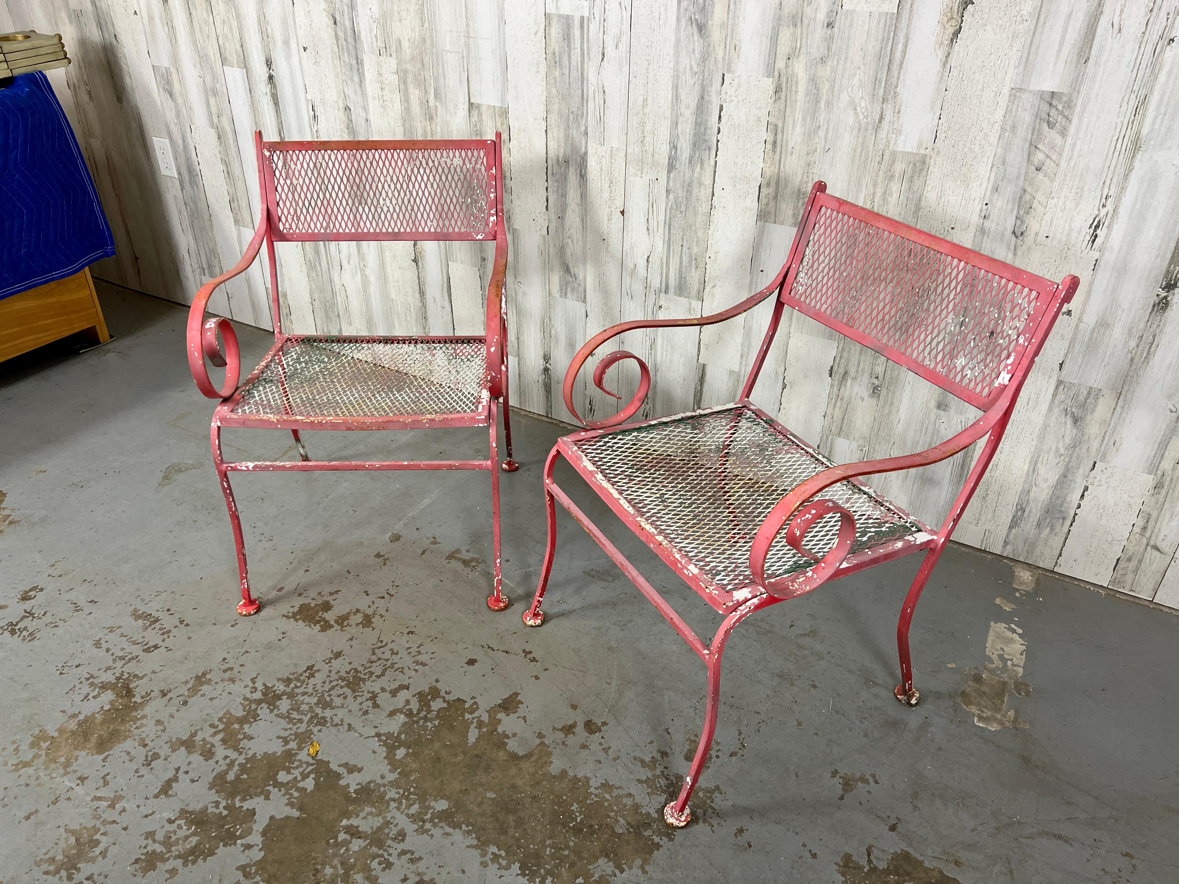 Metal 5 Piece Woodard Patio Table and Four Chairs For Sale