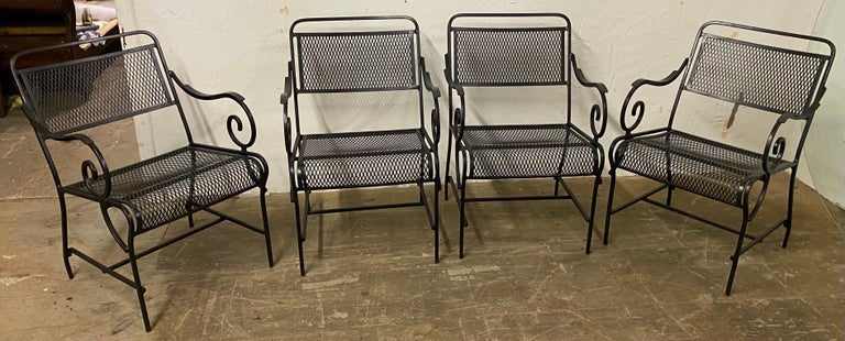 Painted 5 Piece Wrought Iron Patio Dining Set For Sale