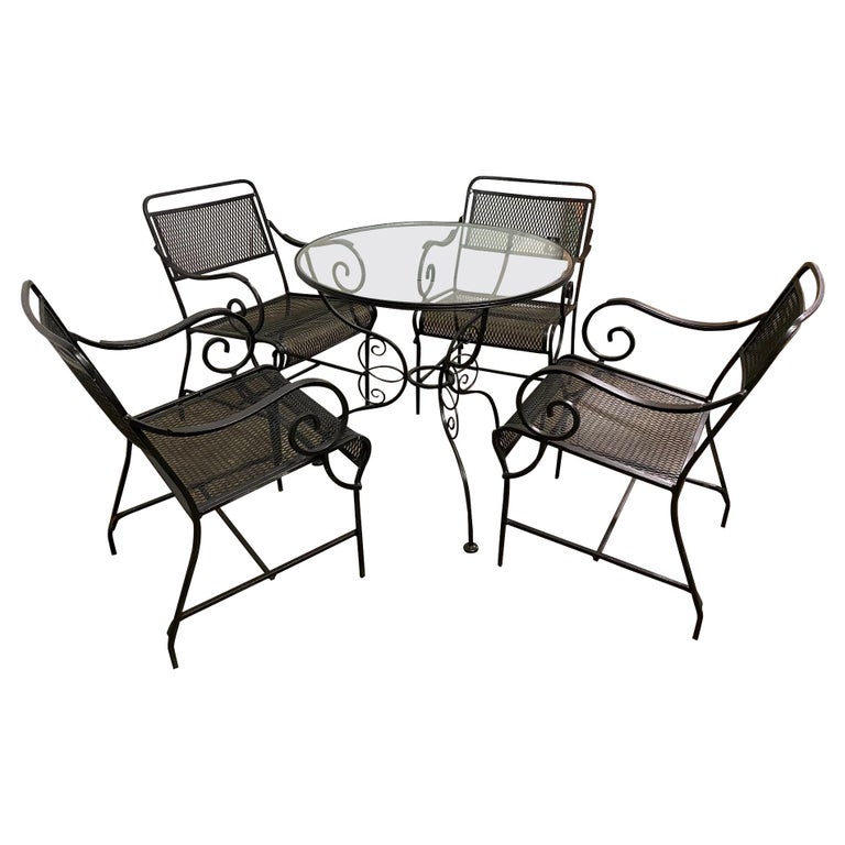 5 Piece Wrought Iron Patio Dining Set For Sale