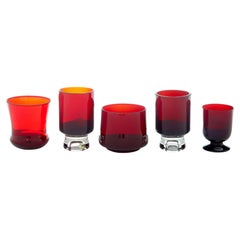 5 pieces of 1950’s Scandinavian red art glass by Monica Bratt
