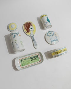 5 Pieces of Vintage Ceramic Bath Set Hand-painted, Italy, 1960s