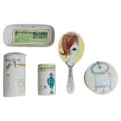 5 Pieces of Vintage Ceramic Bath Set Hand-painted, Italy, 1960s 5 Pieces of Vintage Ceramic Bath Set Hand-painted, Italy, 1960s