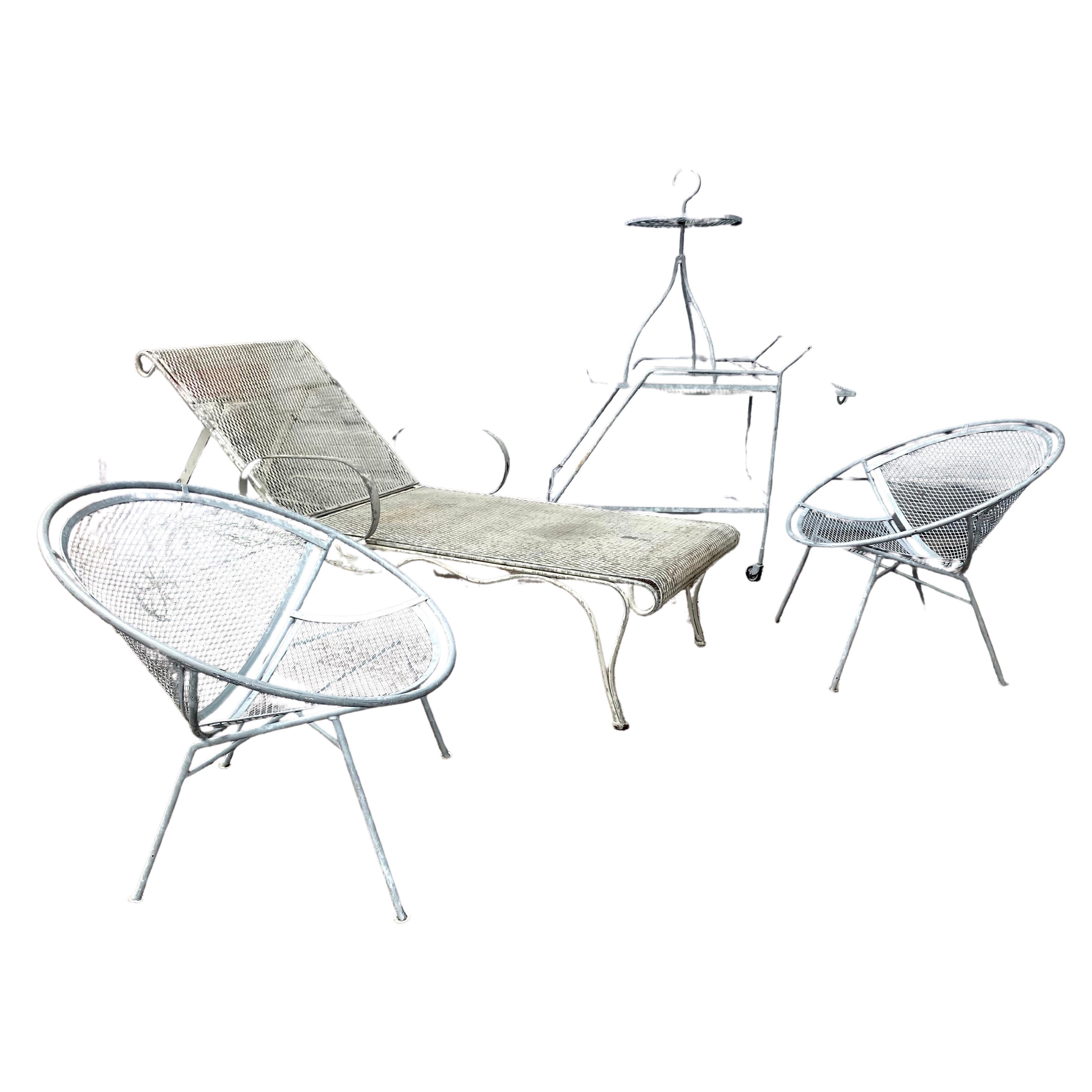 5 Piece's Salterini / Tempestini Garden Furnishings.Radar Chairs, Chaise, Cart For Sale