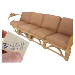 5 Pieces Set of Mid Century Rattan Bamboo Sectional Sofa & Arm Longe Chair Mint