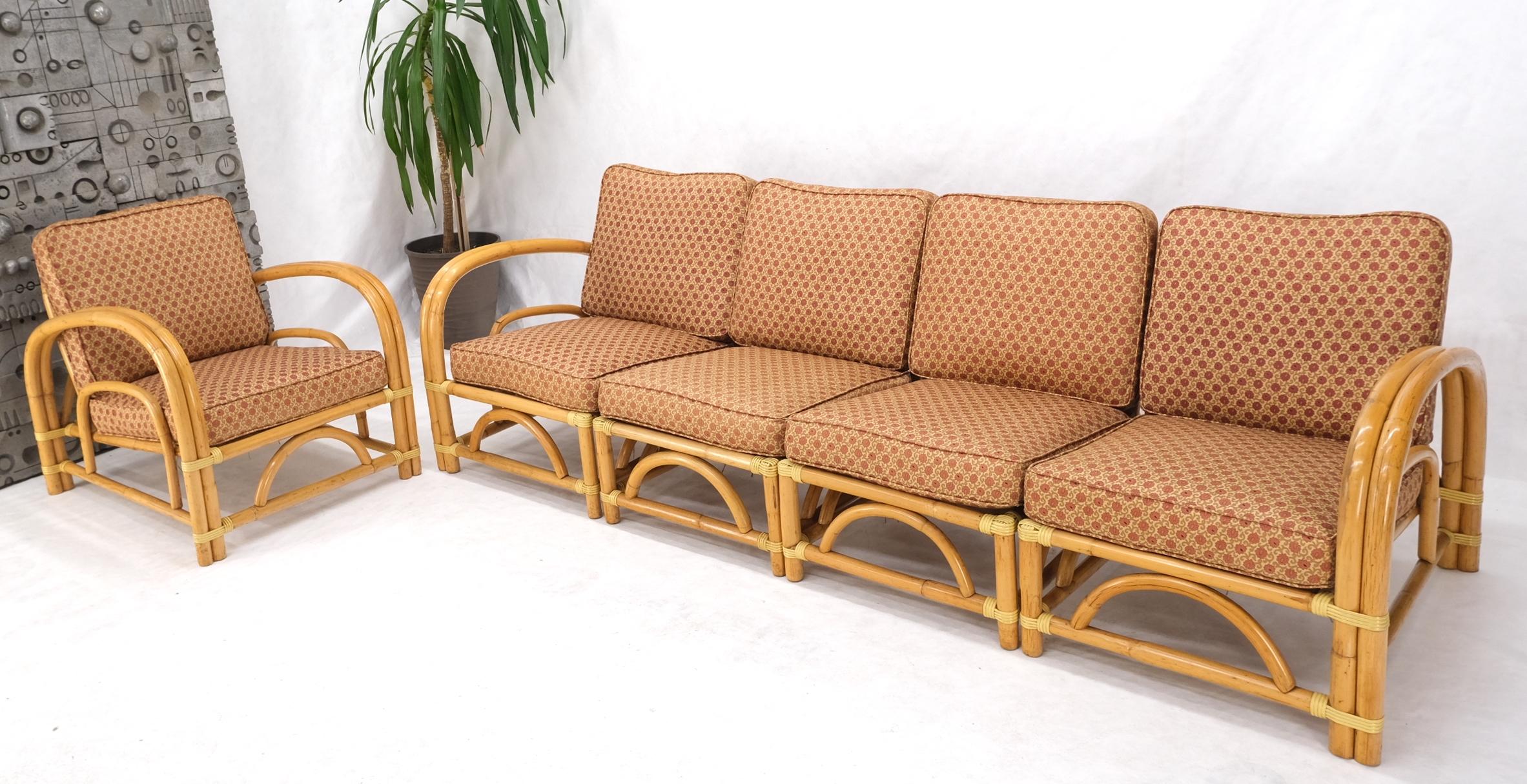 5teiliges Set aus Rattan-Bambus-Rattan-Bambus-Sofa und Longe-Sessel in Mint (amerikanisch) im Angebot
