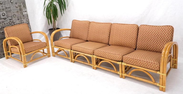 5teiliges Set aus Rattan-Bambus-Rattan-Bambus-Sofa und Longe-Sessel in Mint  im Angebot bei 1stDibs Deutschland