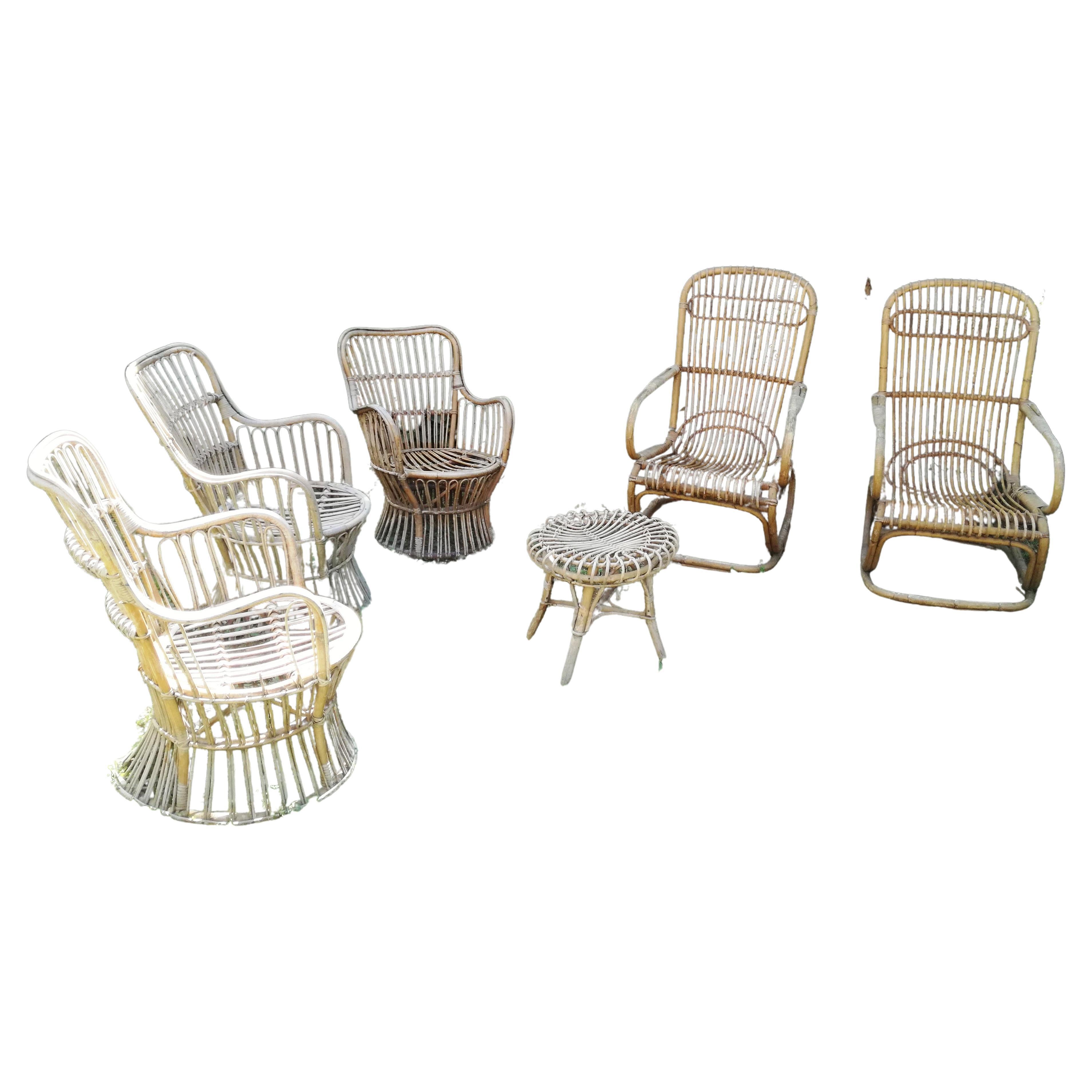 5 vintage wicker armchairs, outdoor For Sale at 1stDibs
