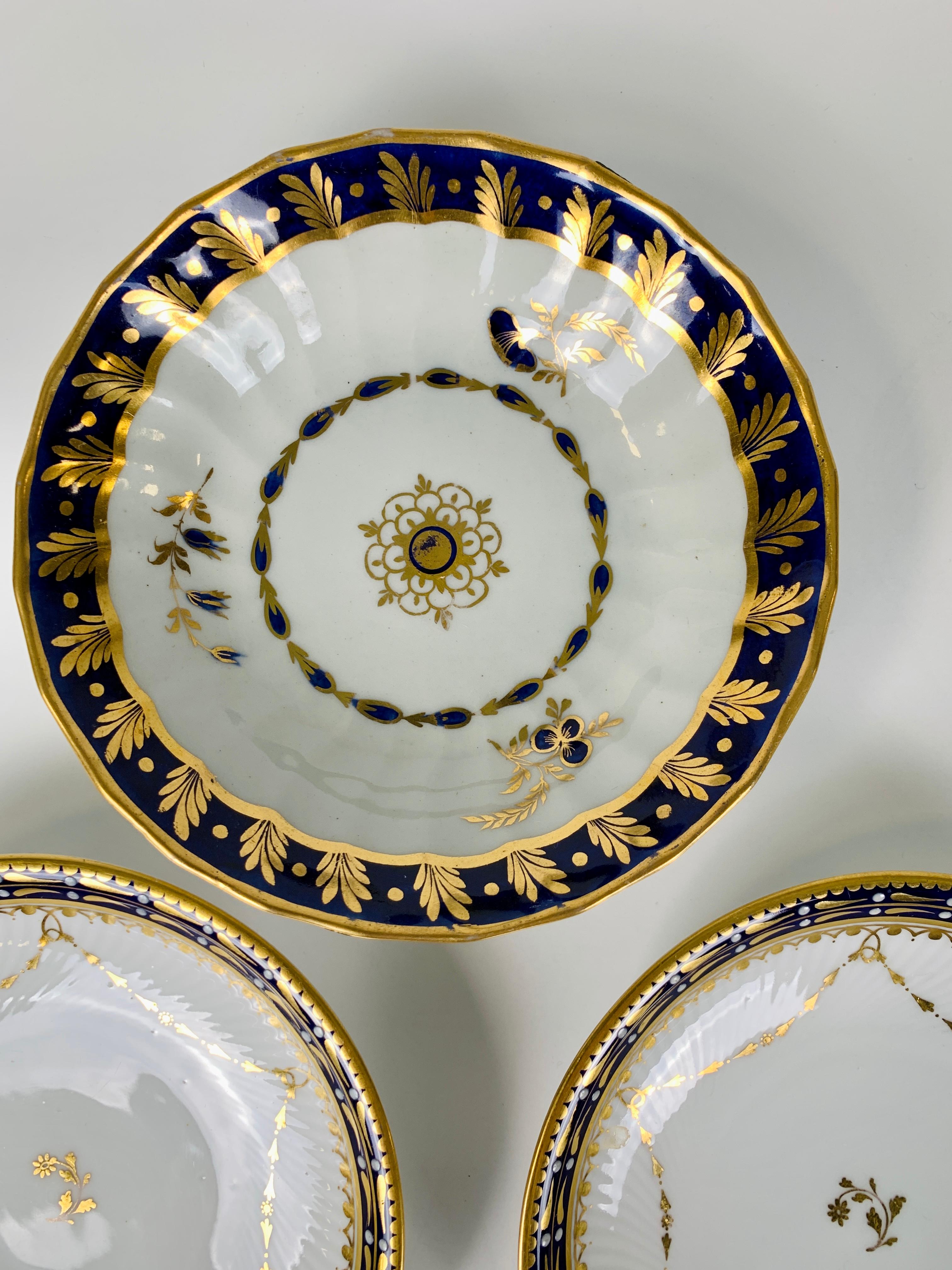 Regency Six Porcelain Saucers with Cobalt Blue Borders Made England 19th Century For Sale
