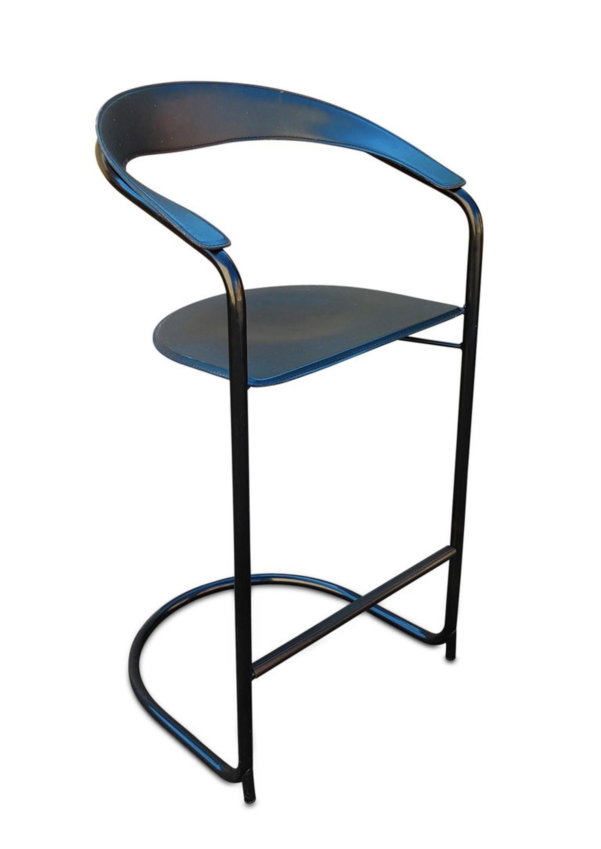 Italian 5 Post-Modern Arrben Italy 'Canasta' Bar Stools Leather Enameled Tubular Steel