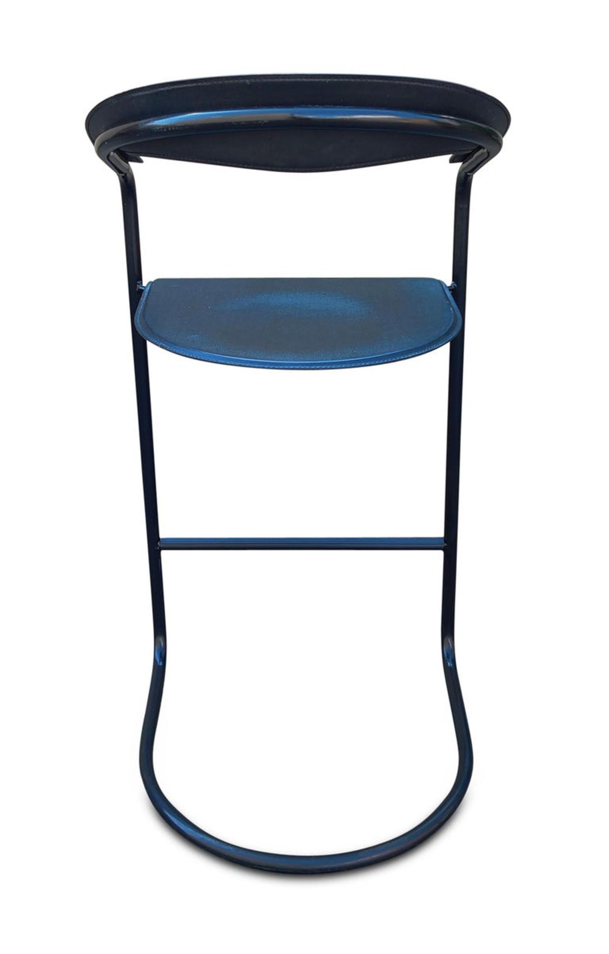 Late 20th Century 5 Post-Modern Arrben Italy 'Canasta' Bar Stools Leather Enameled Tubular Steel