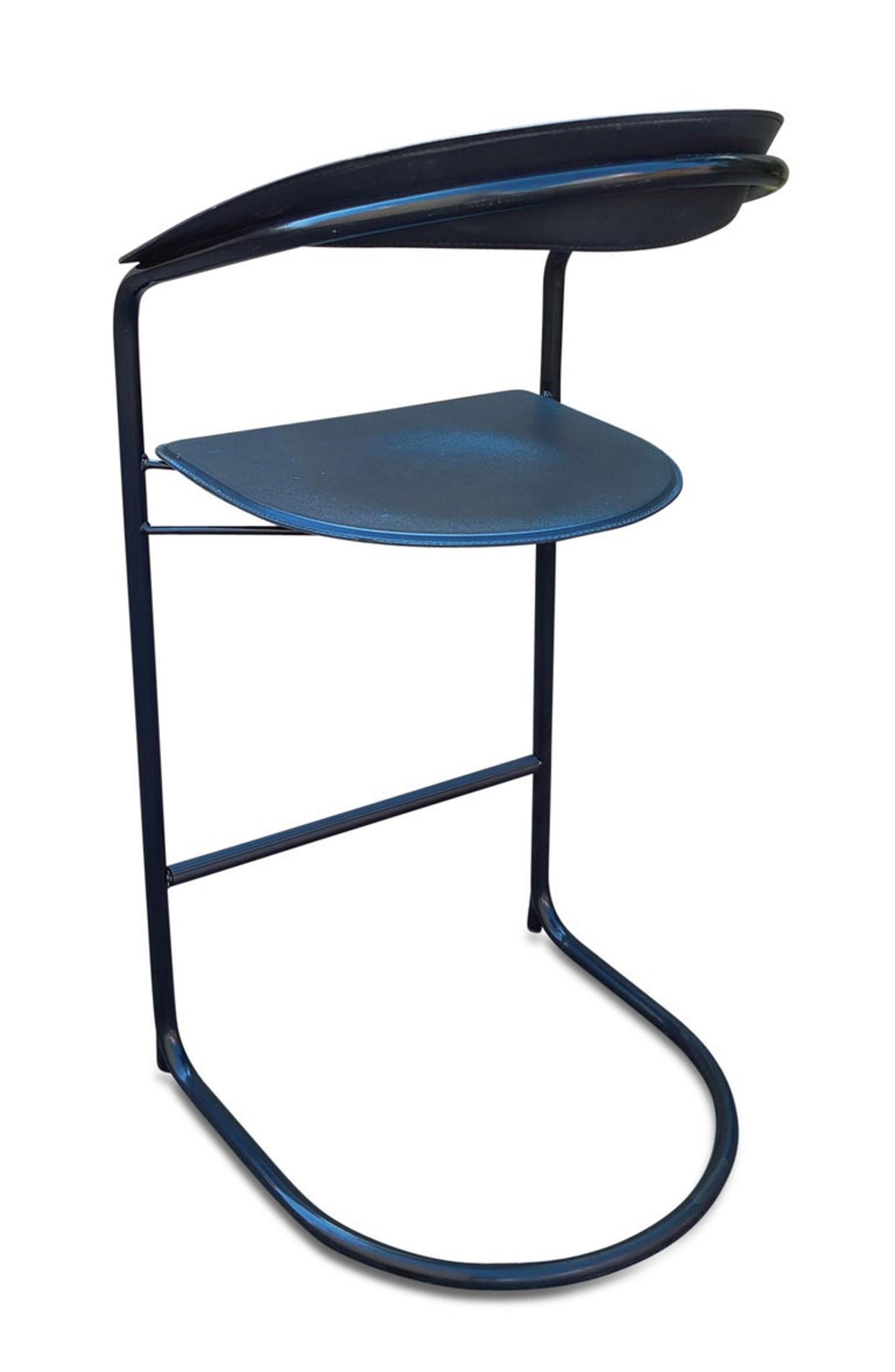 5 Post-Modern Arrben Italy 'Canasta' Bar Stools Leather Enameled Tubular Steel 1