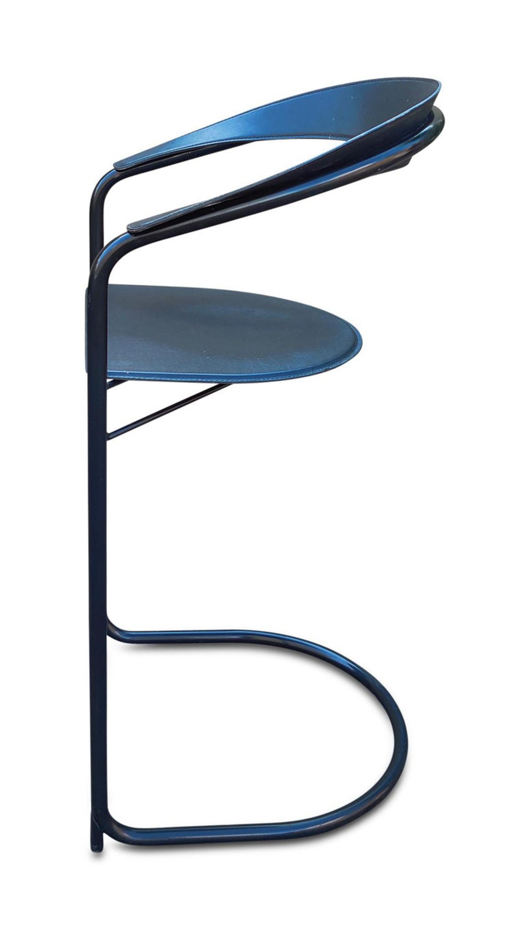 5 Post-Modern Arrben Italy 'Canasta' Bar Stools Leather Enameled Tubular Steel 2