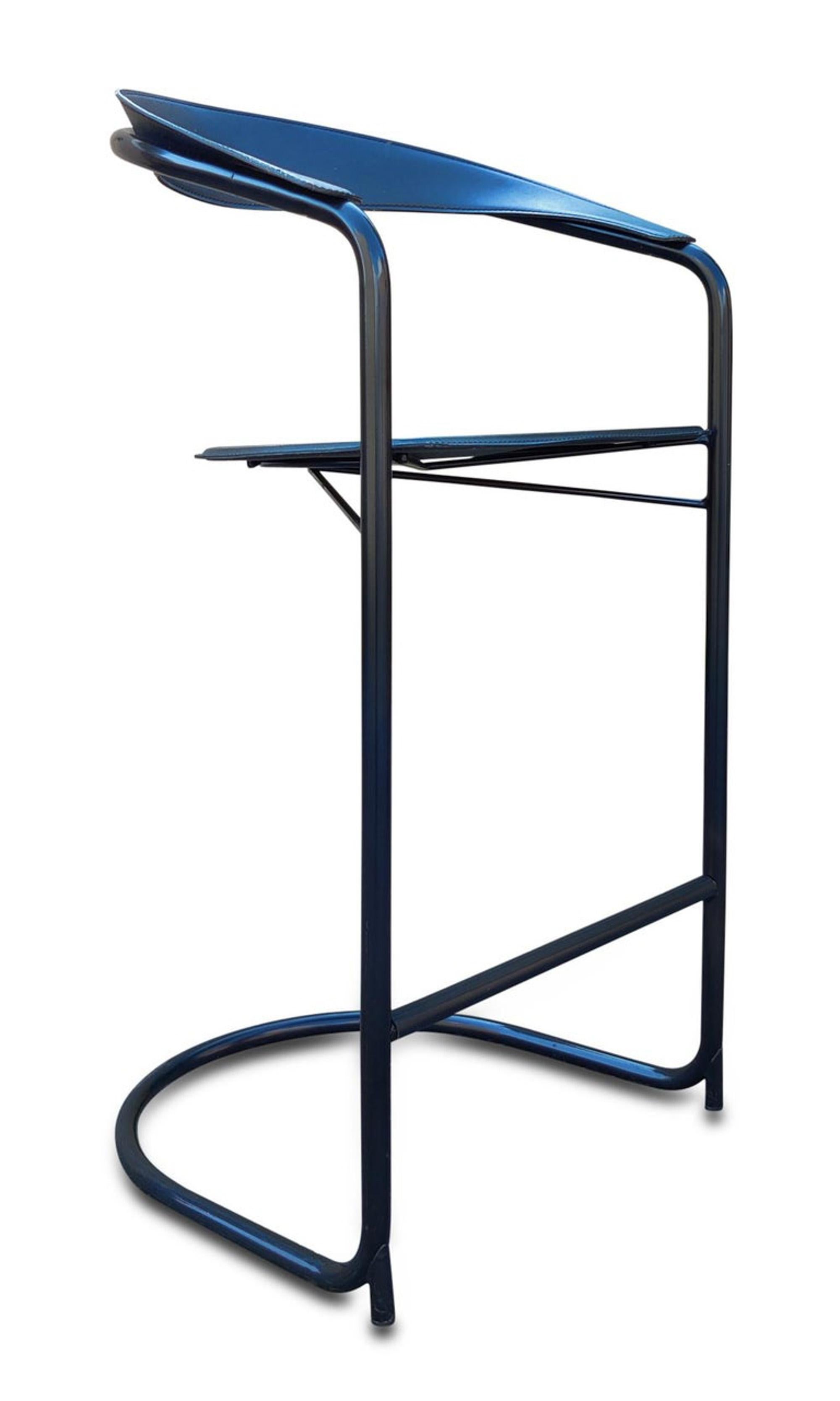 5 Post-Modern Arrben Italy 'Canasta' Bar Stools Leather Enameled Tubular Steel 3
