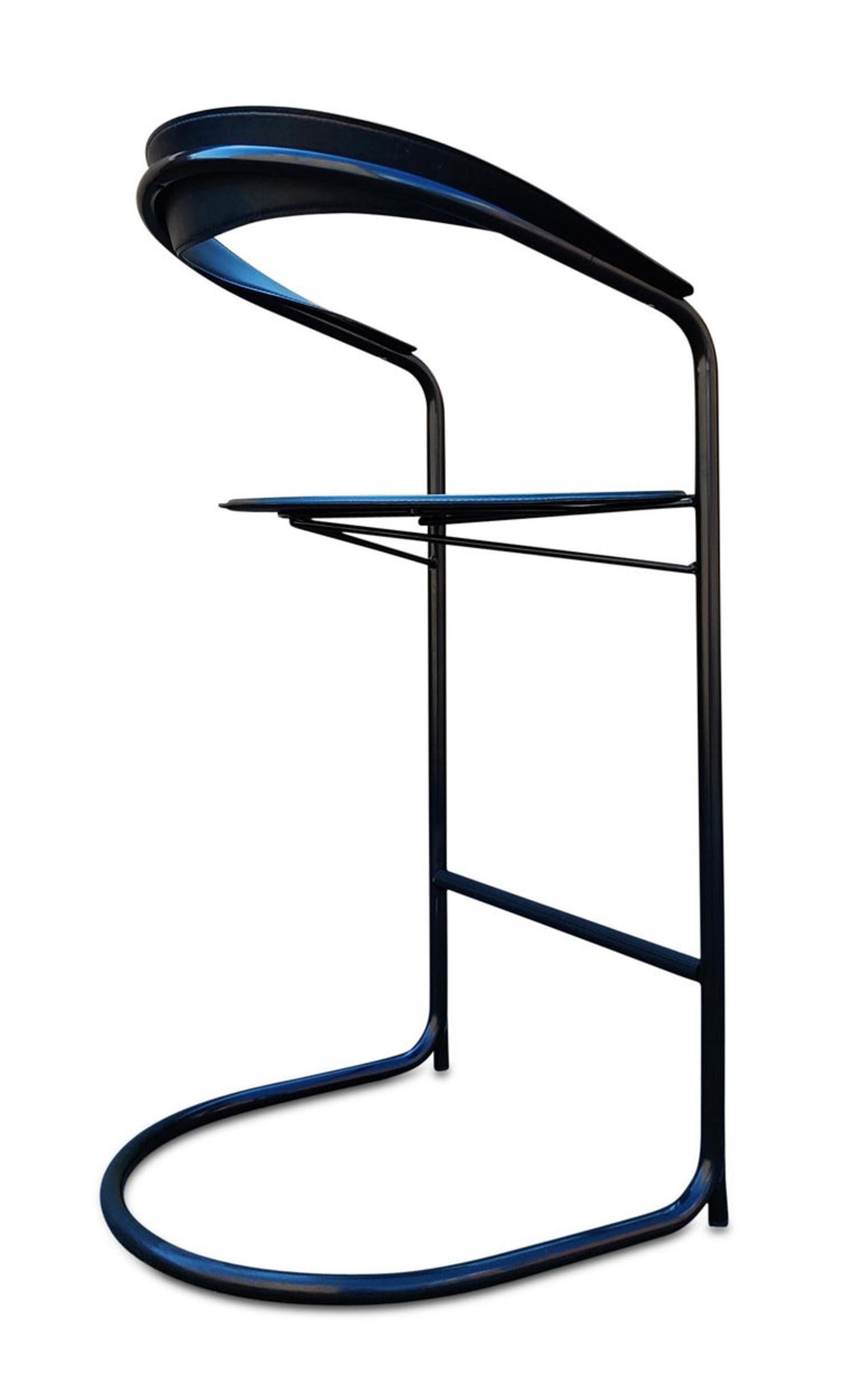 5 Post-Modern Arrben Italy 'Canasta' Bar Stools Leather Enameled Tubular Steel 4