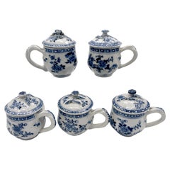 5 Qing Dynasty, Qianlong Blue & White Floral Syllabub Cups & Covers