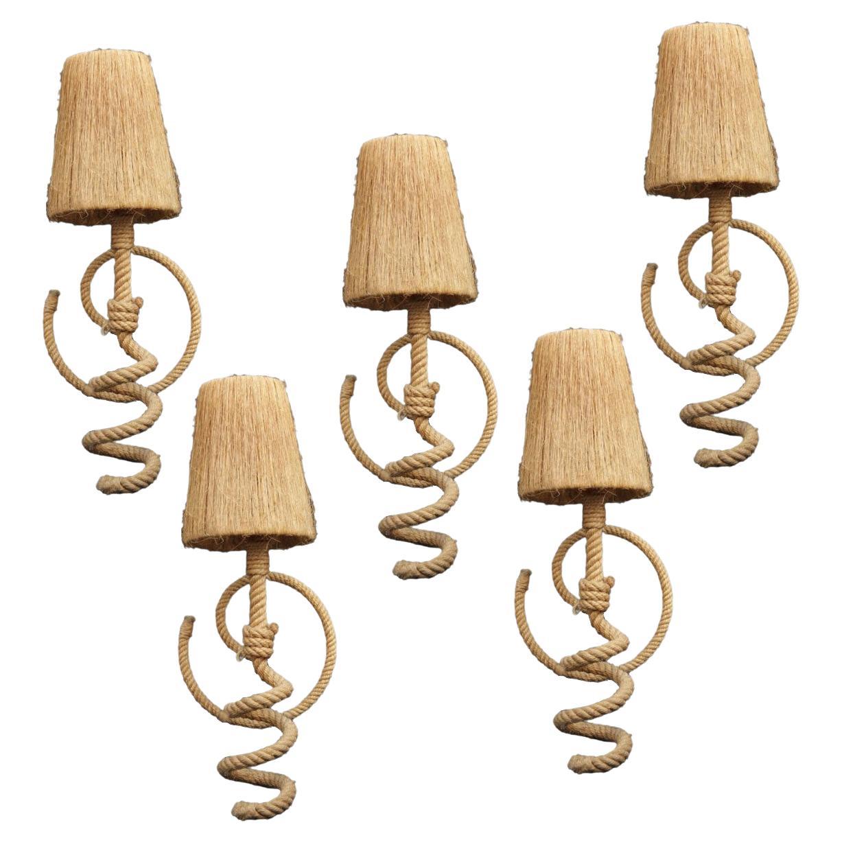 5 Rare Large Rope Design Sconces by Adrien Audoux and Frida Minet