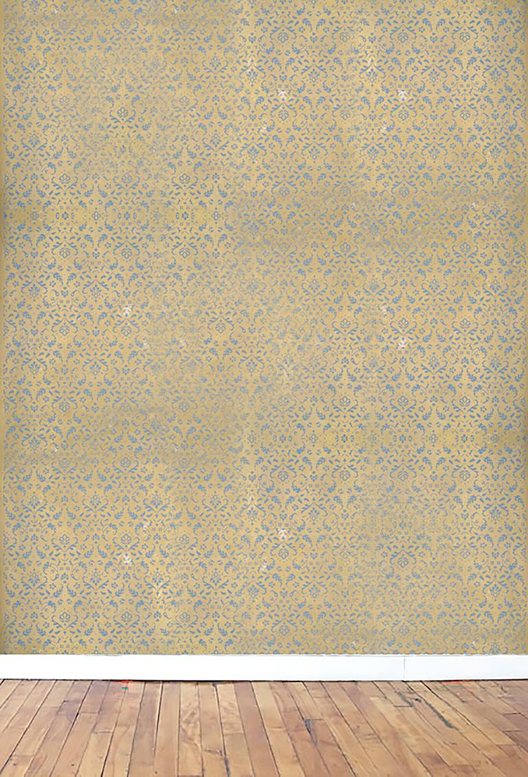 Romantic 5 rolls of Gold on Blue Zuber wallpaper For Sale