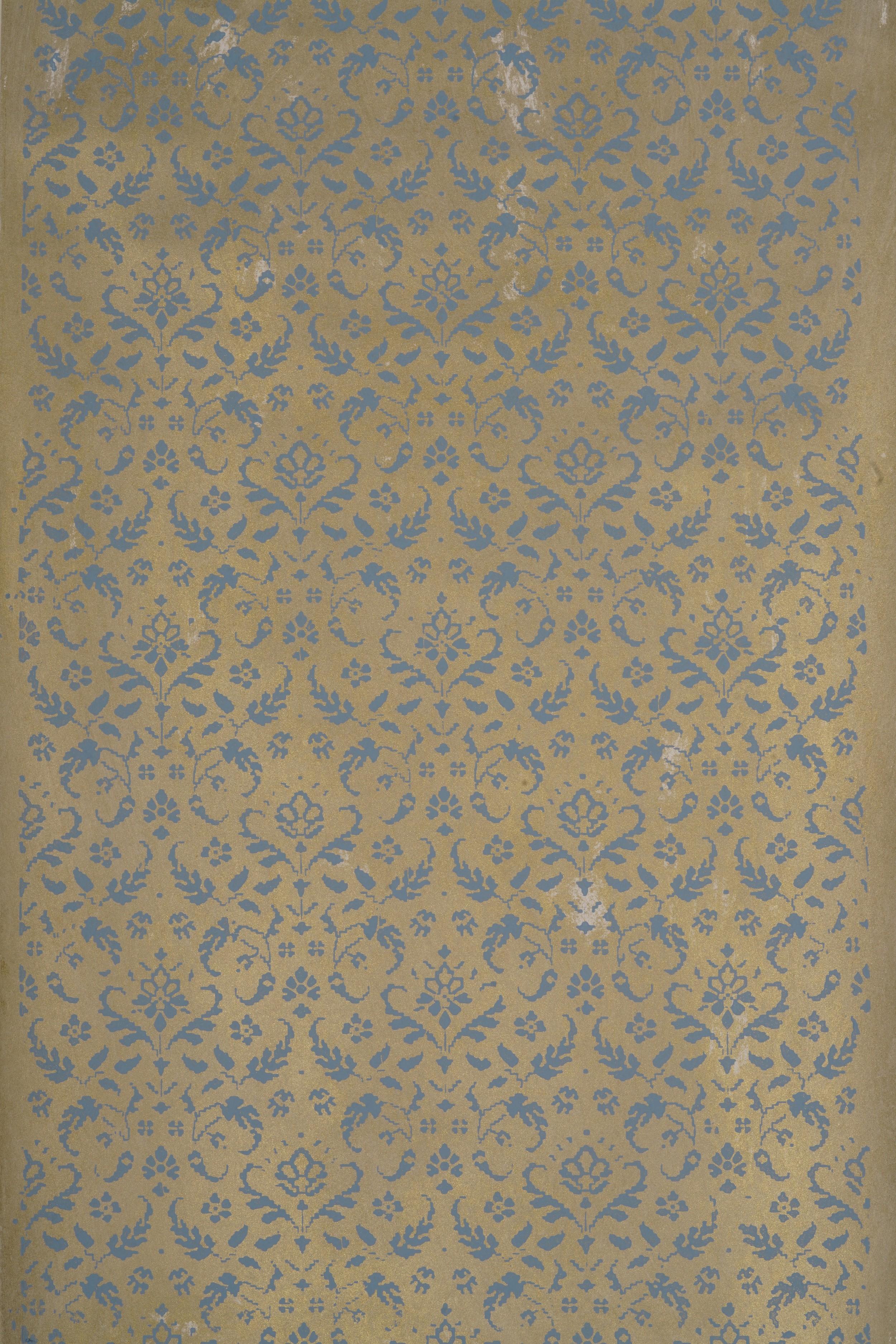 French 5 rolls of Gold on Blue Zuber wallpaper For Sale