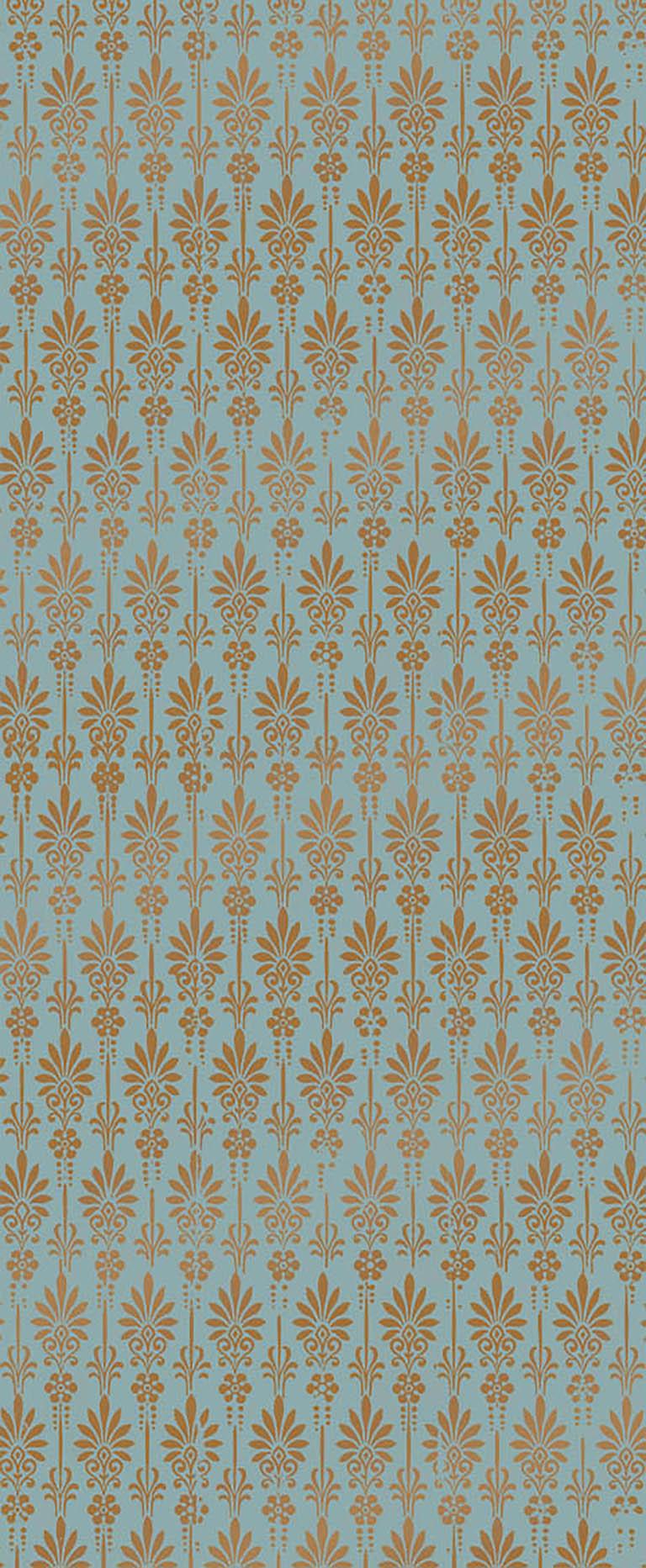 French 5 rolls of Gold on Sky Blue Zuber wallpaper For Sale