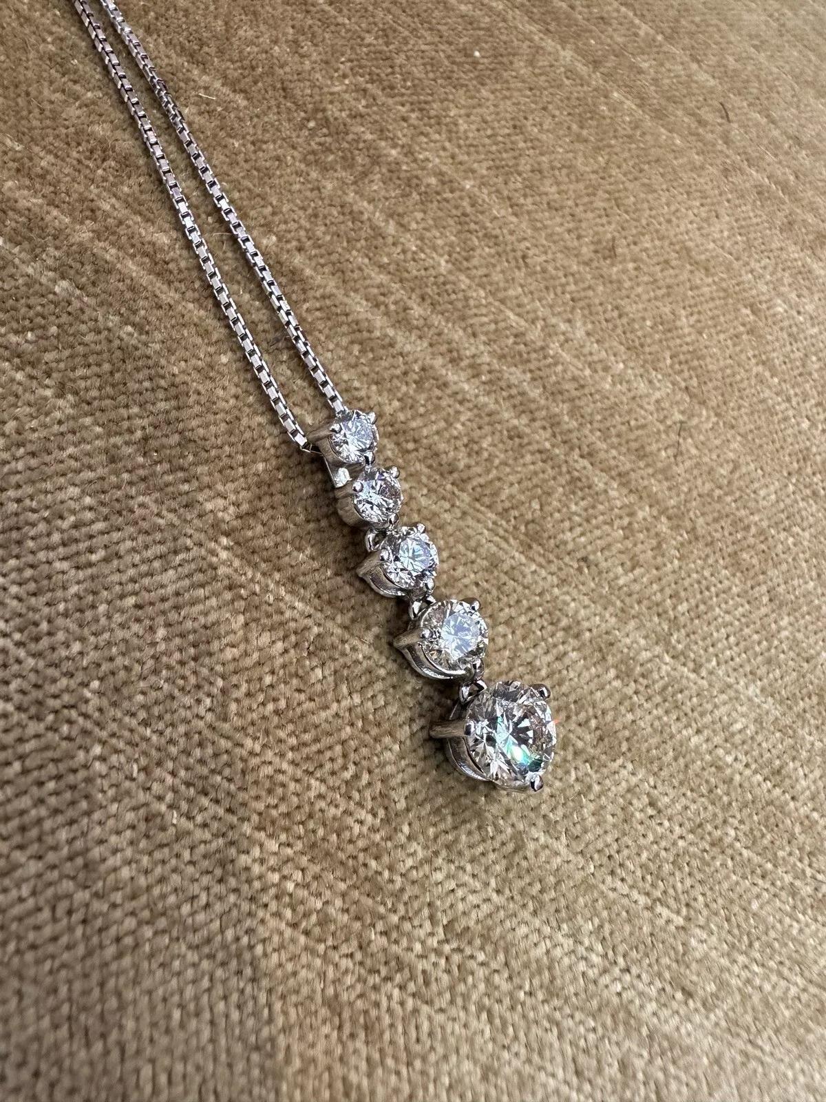 Round Cut 5 Round Diamond Journey Pendant Necklace 2.44 carat total weight 18k White Gold