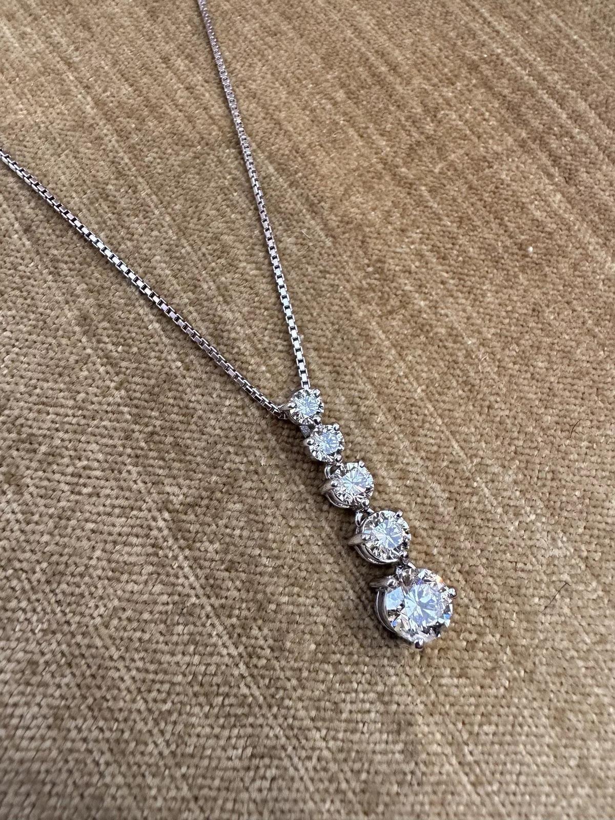 5 Round Diamond Journey Pendant Necklace 2.44 carat total weight 18k White Gold 1