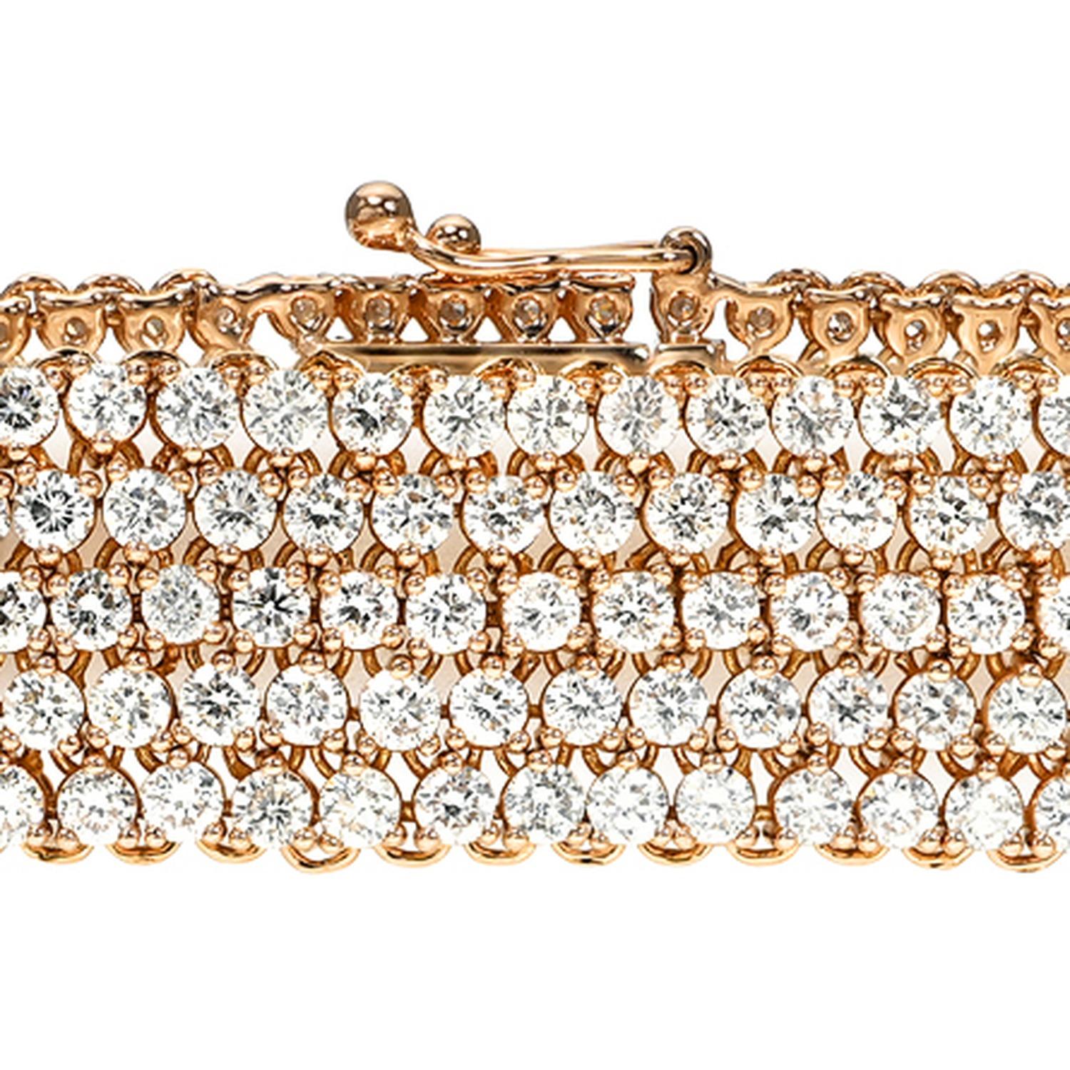 Bracciale tennis con diamanti a 5 file in oro rosa 18 carati - 9,53 carati di lusso e brillantezza in vendita 2