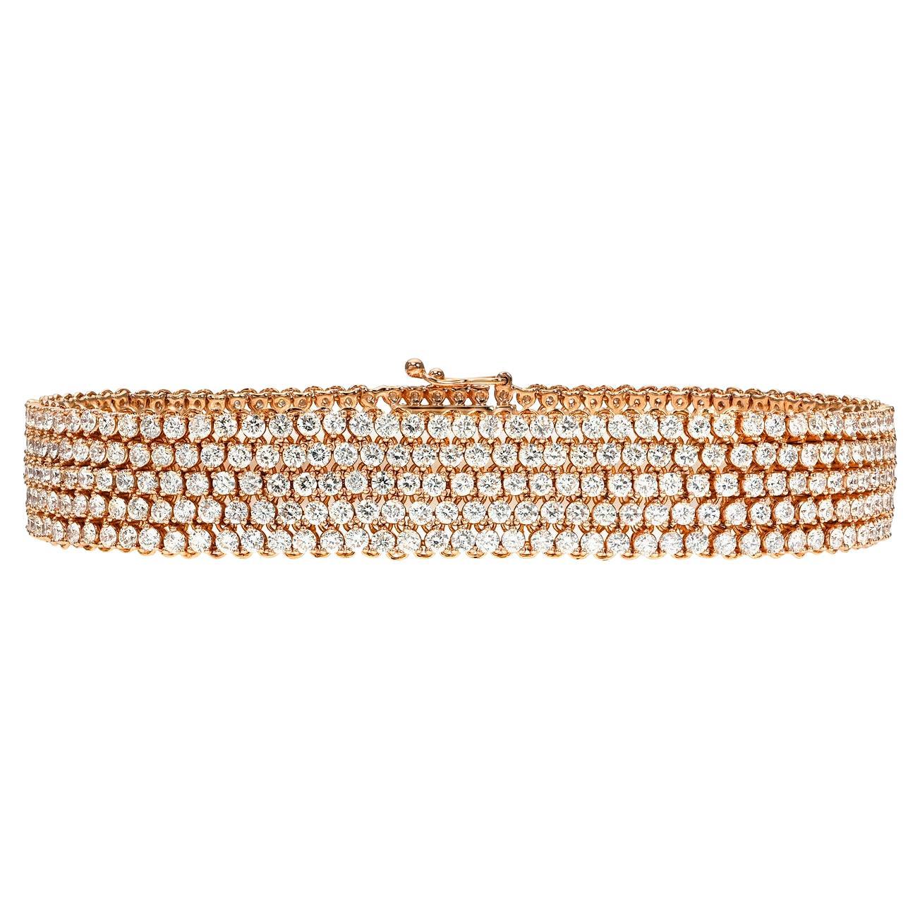 5-Row 18K Rose Gold Diamond Tennis Bracelet – 9.53 Carats of Luxury & Brilliance For Sale