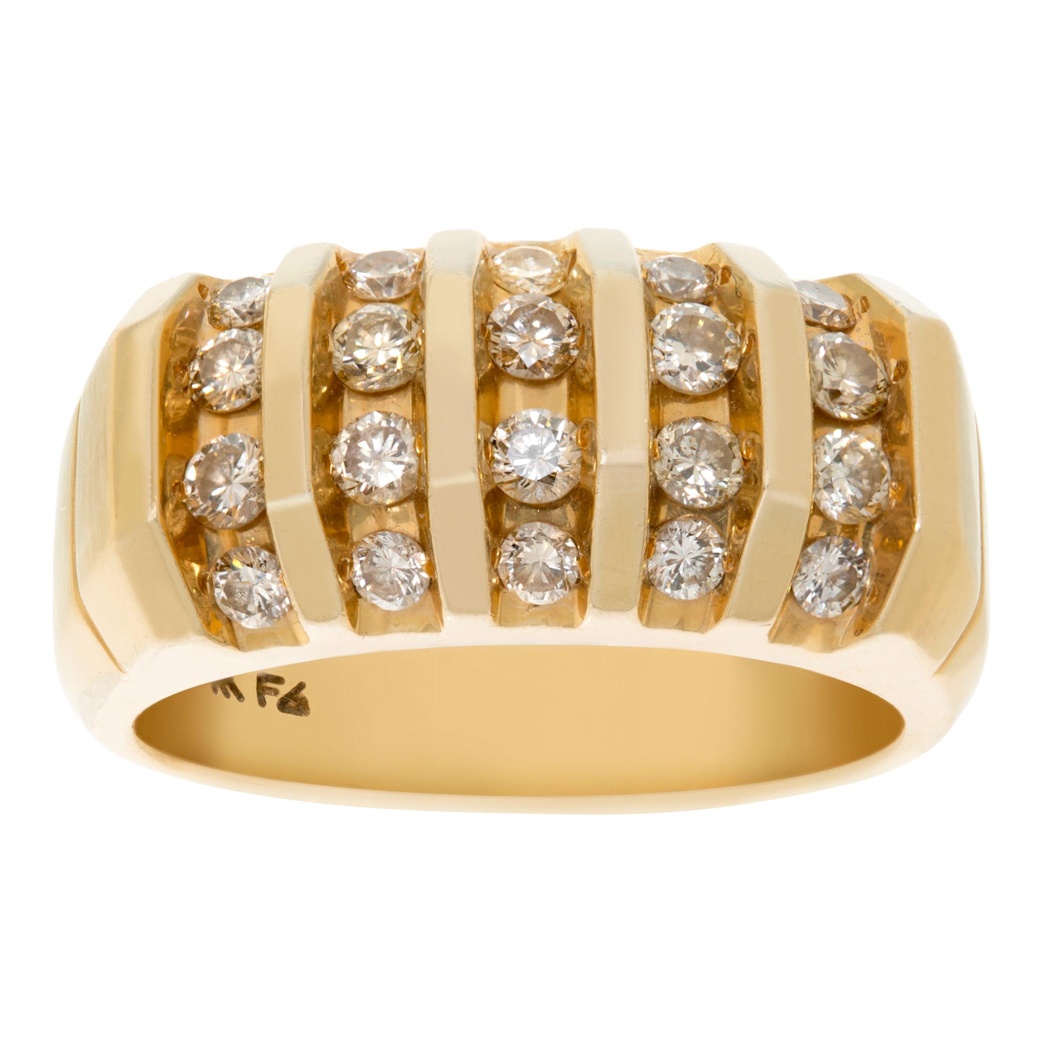 5-row channel set diamond ring in yellow gold