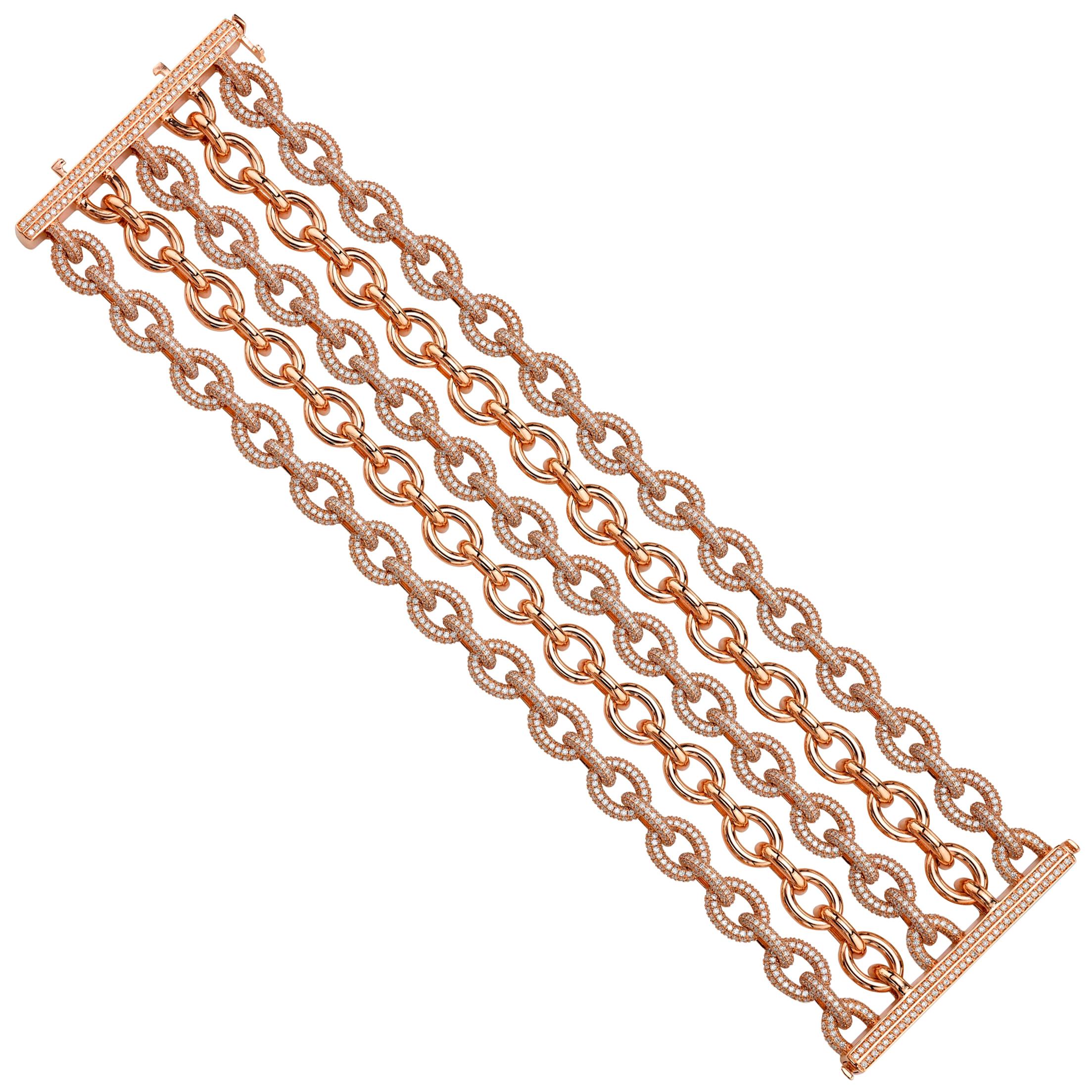 18kt Rose Gold and Diamond Chain Link Bracelet  For Sale
