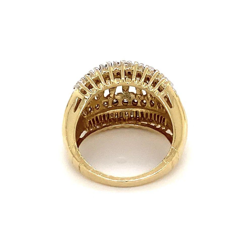 5 Row Diamond Gold Dome Vintage Cluster Ring In Excellent Condition For Sale In Montreal, QC