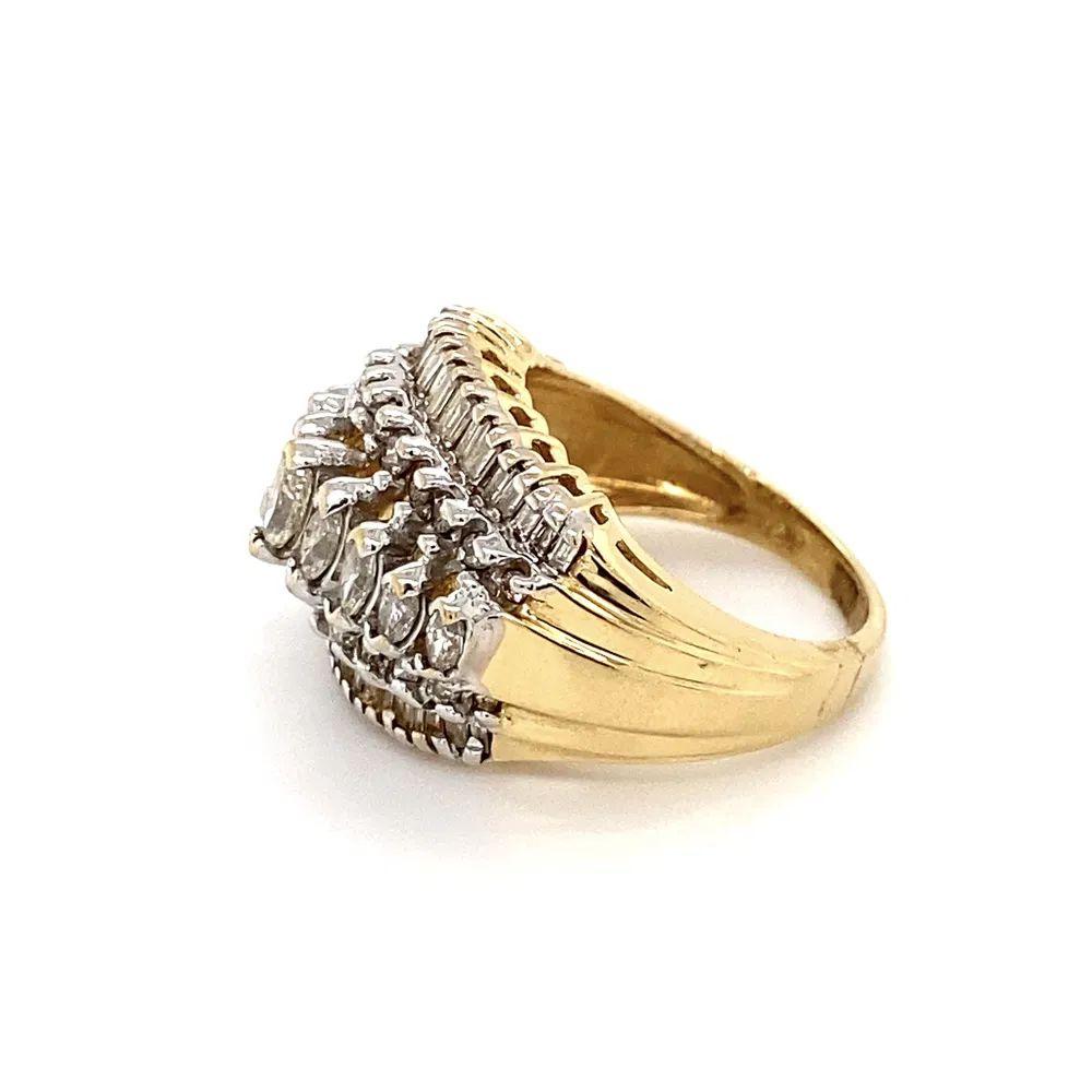 5 Row Diamond Gold Dome Vintage Cluster Ring For Sale 1