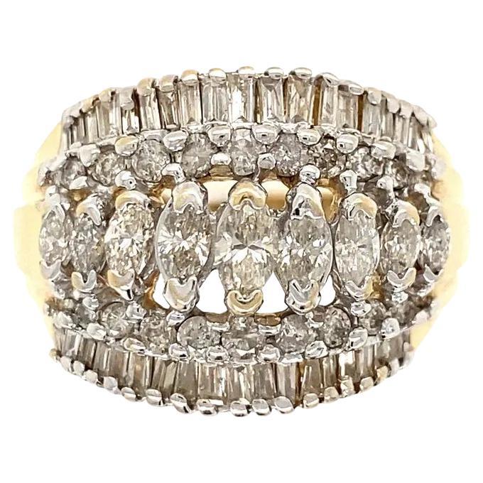 5 Row Diamond Gold Dome Vintage Cluster Ring