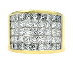 5 Row Invisible Set Princess Cut Diamond Domed Band Ring in 18 Karat Yellow Gold