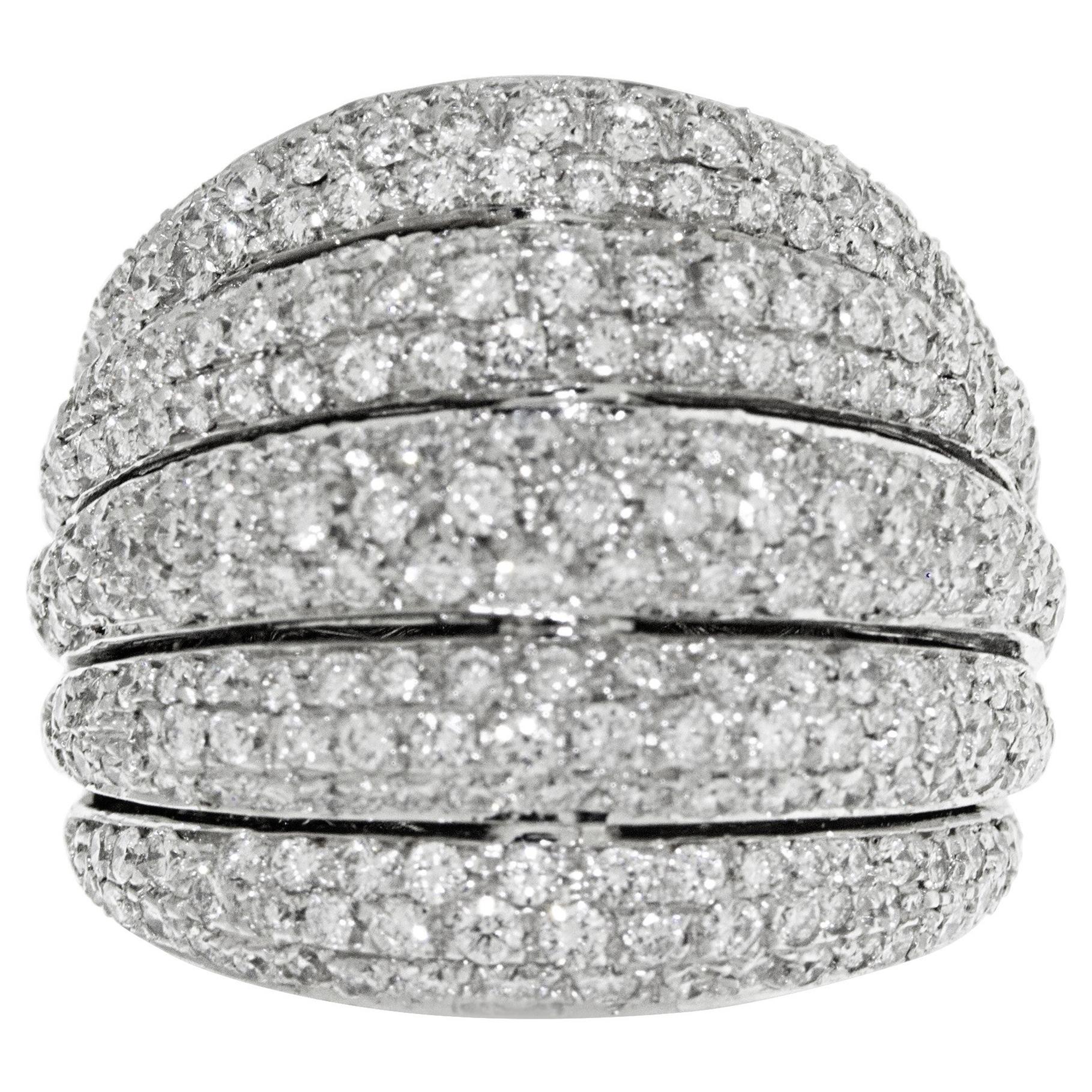 5-Row Pave Diamond and 18 Karat Gold Cocktail Ring