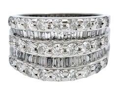 5 Row Round and Baguette Diamond Band Ring in 14 Karat White Gold