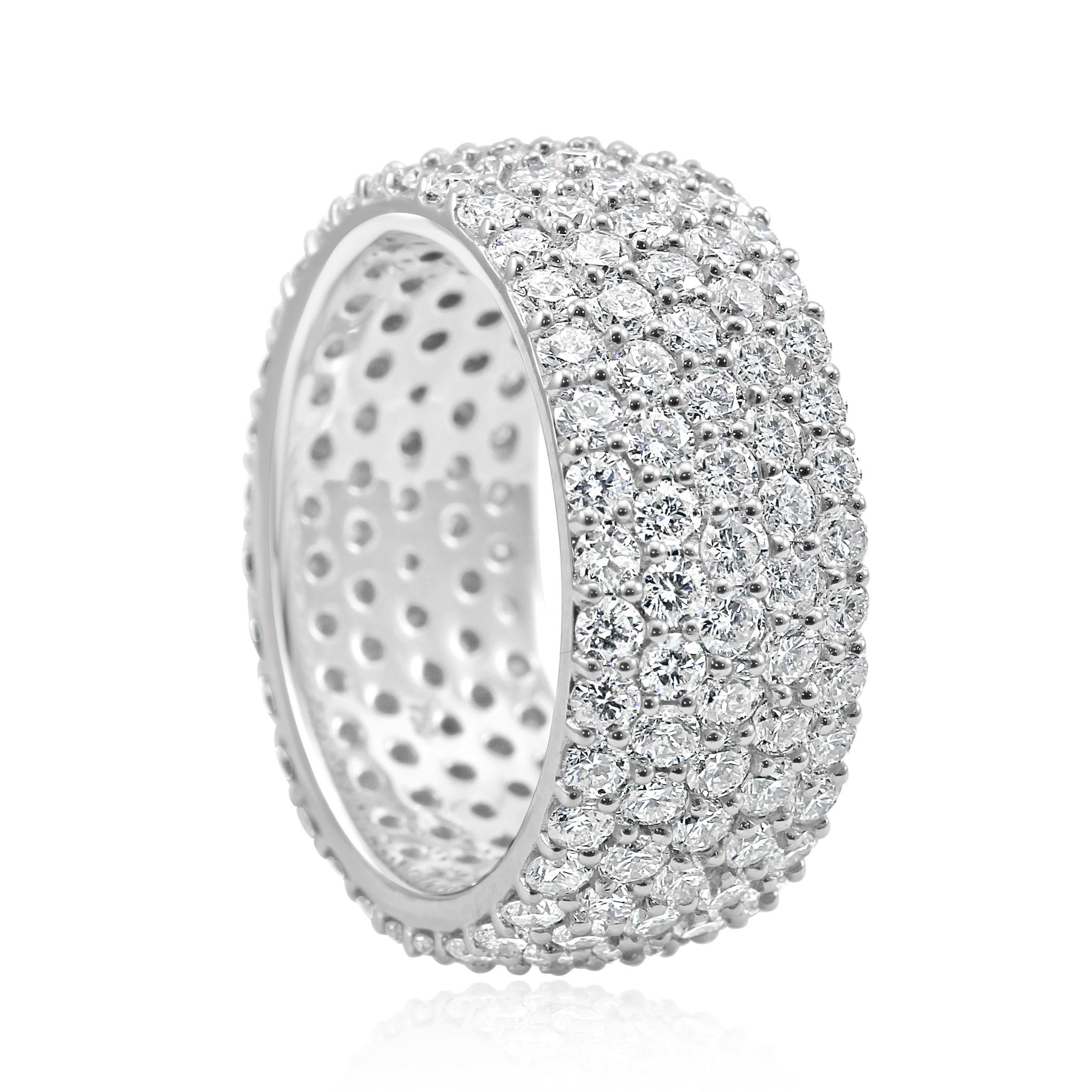 Stunning 5 Rows of 170 White G-H Color SI Clarity Diamond Rounds 4.00 Carat in beautiful 18K White Gold Dome Fashion Cocktail Eternity Band Ring .

Total Diamond Weight 4.00 Carat

Style can be customized or custom made as per your requirements in