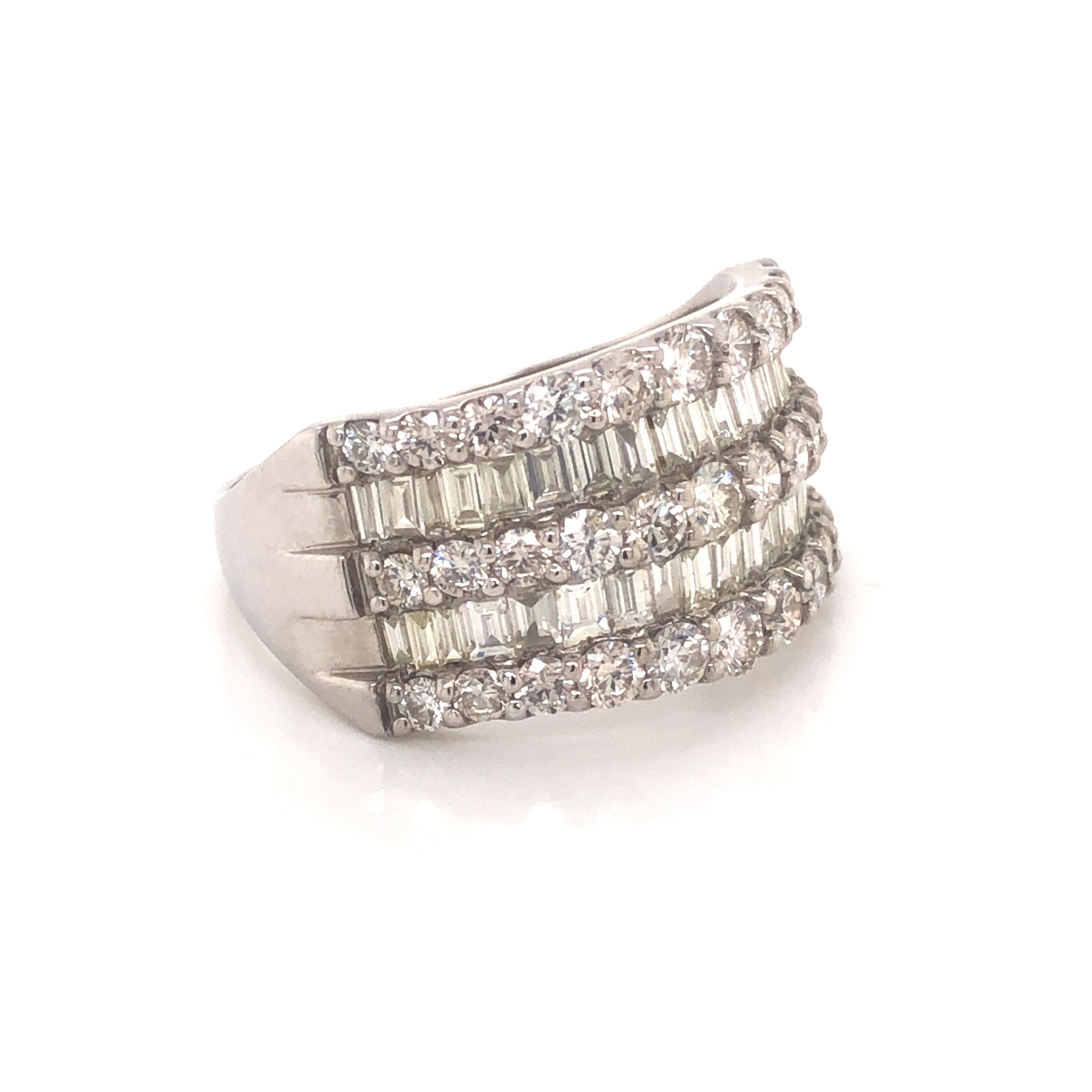 Modern 5 Row Wide Diamond Band in Platinum For Sale
