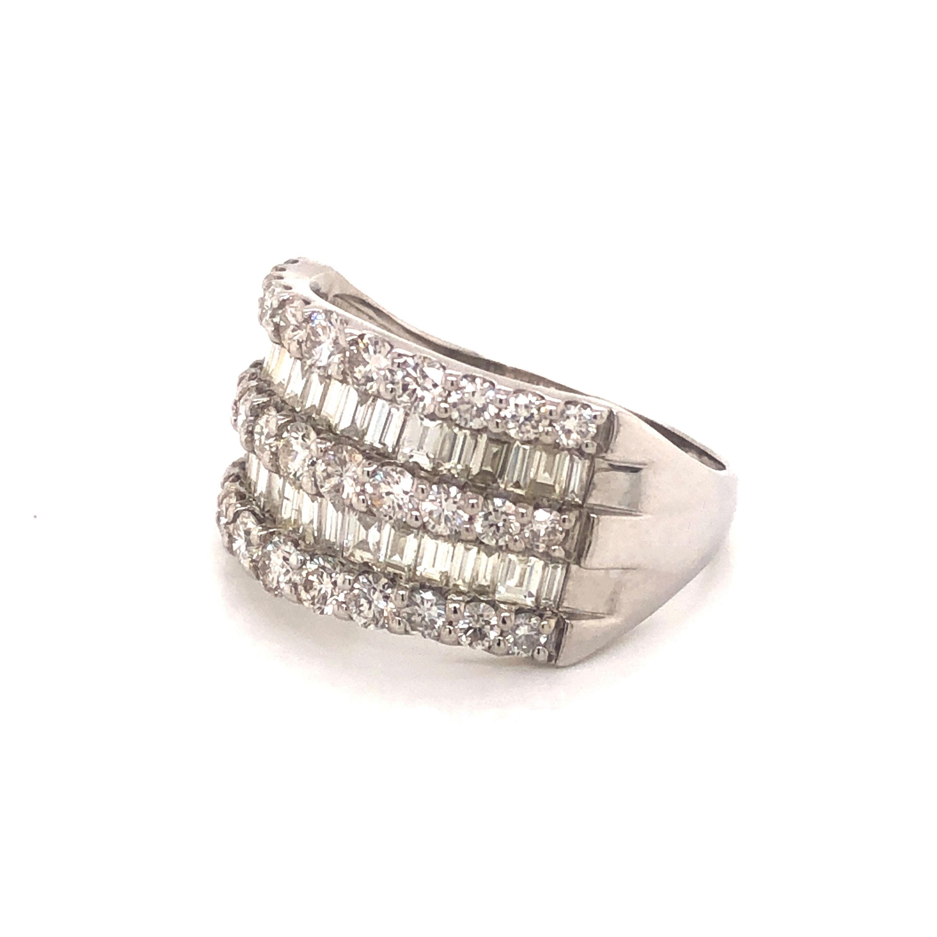 Round Cut 5 Row Wide Diamond Band in Platinum For Sale