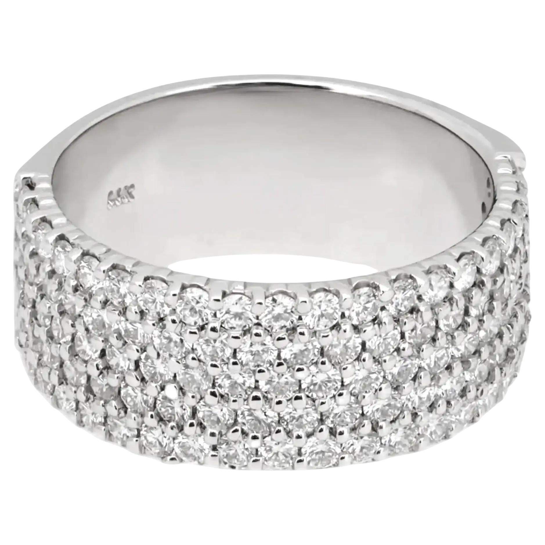 5 Rows Round Cut Natural Diamond Half Band Ring 14K White Gold 1.55Ctw