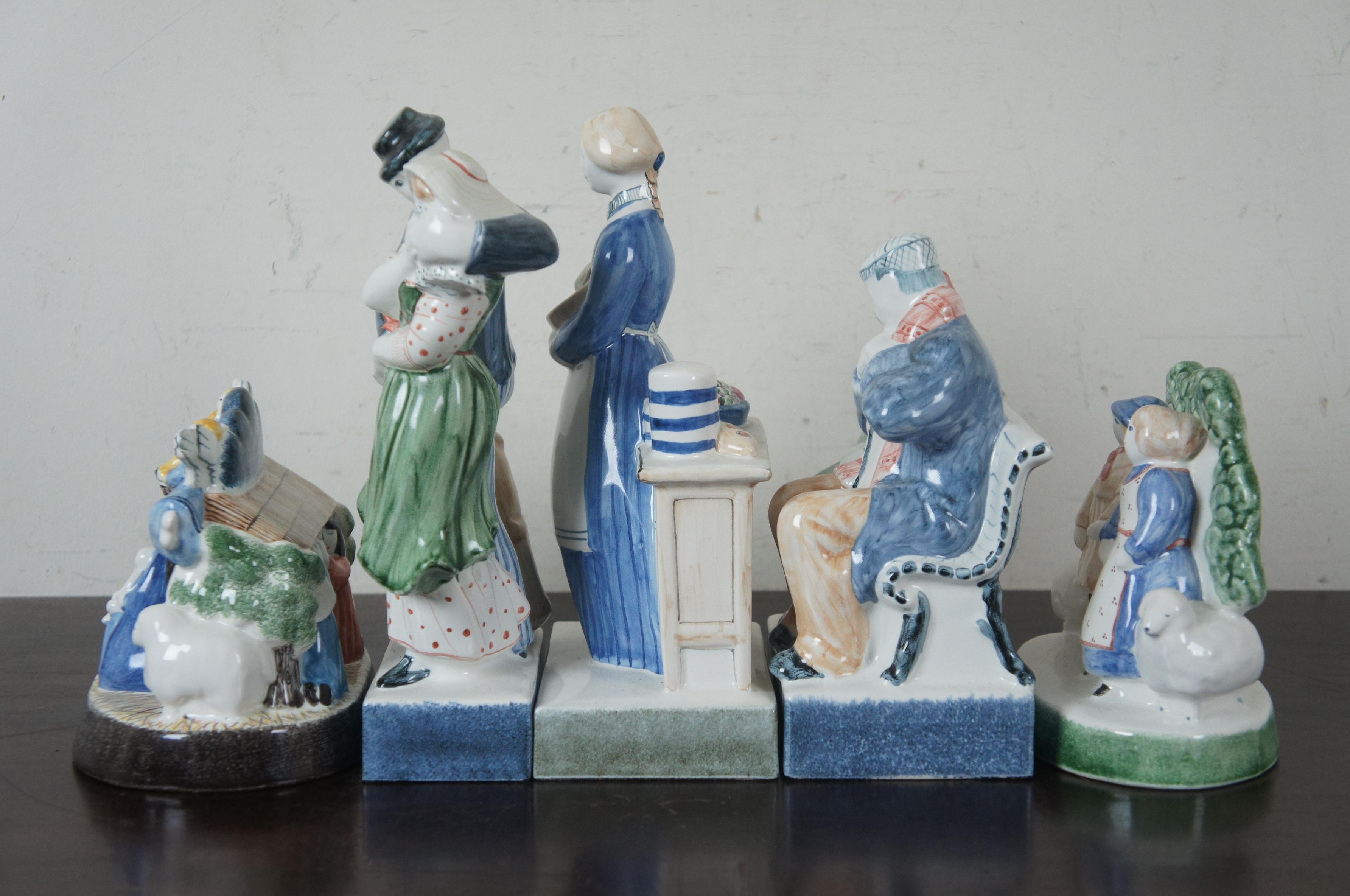 20th Century 5 Rye Pottery England Porcelain Figurines Lovers Pastry Nativity Shepard Sailor