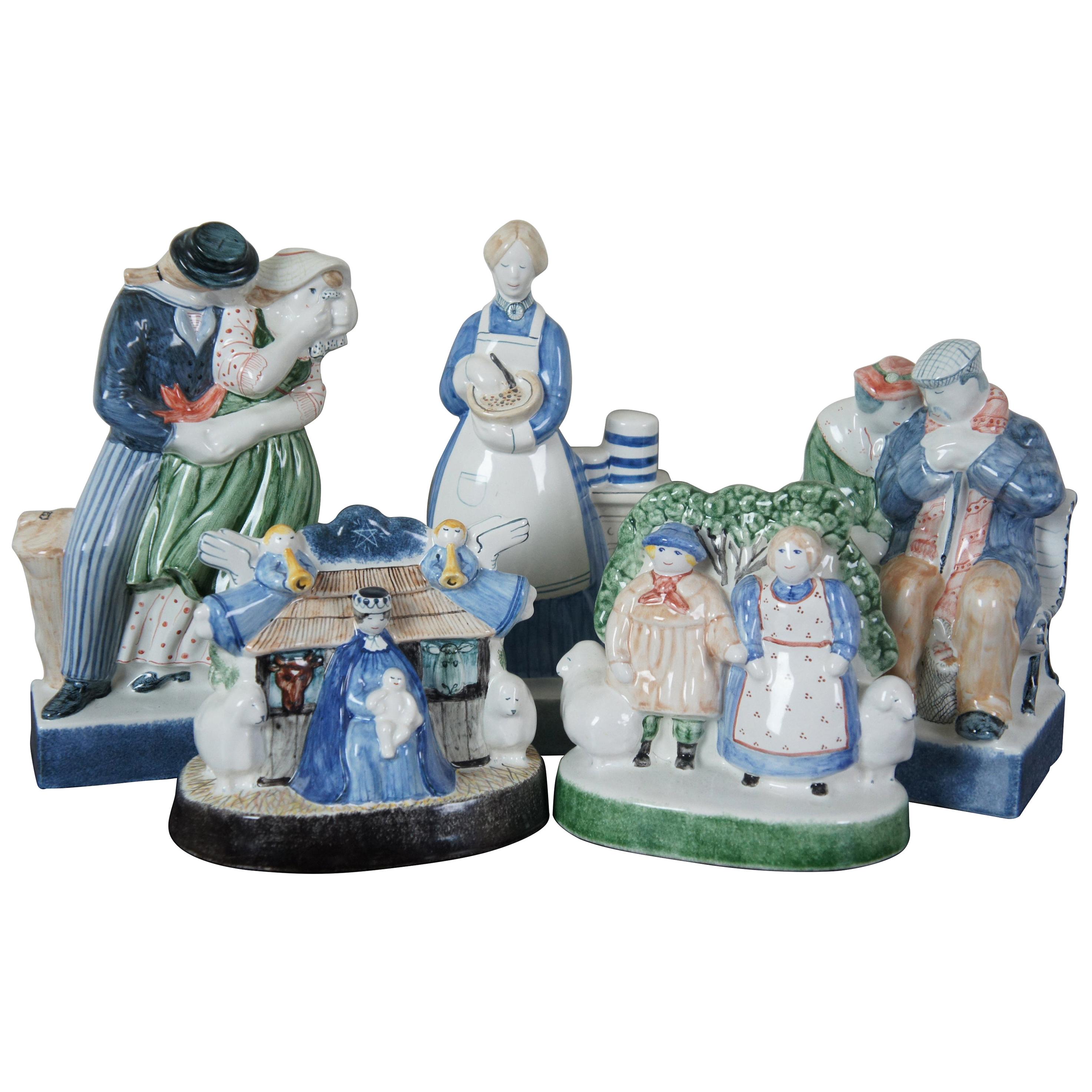5 Rye Pottery England Porcelain Figurines Lovers Pastry Nativity Shepard Sailor