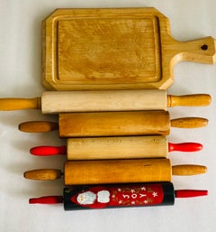 5 S Vintage Rolling Pins Maple Wood Kitchen Accessories with Board